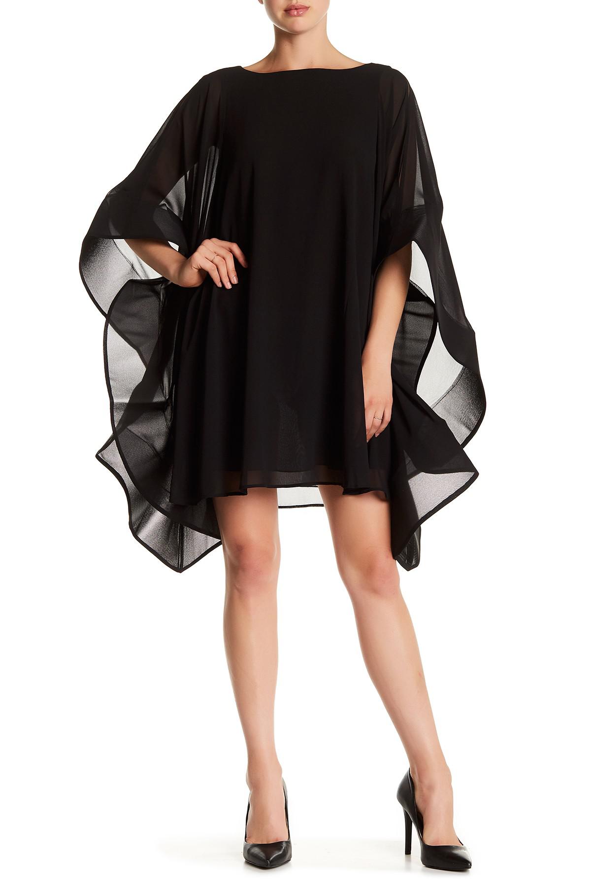 Gracia Wide Ruffle Sleeve Sheer Tunic Dress in Black | Lyst