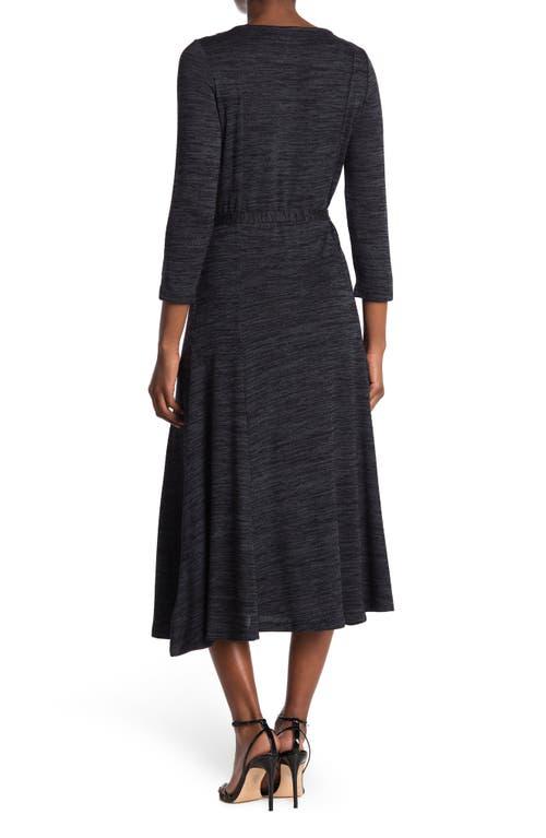 Nina Leonard Sylvia 3/4 Sleeve A-Line Midi Dress in Black | Lyst