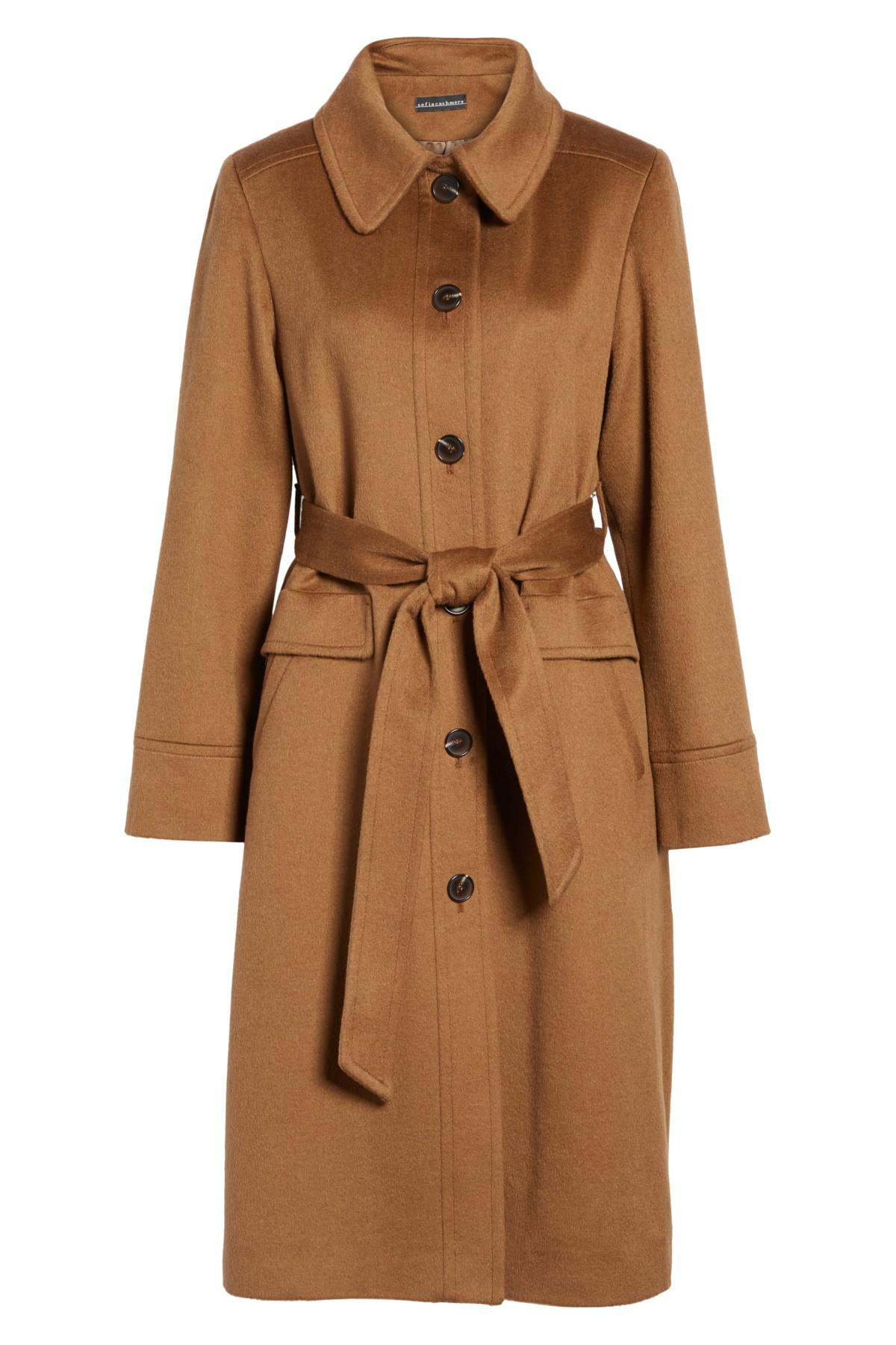 Sofia Cashmere Belted Wool & Cashmere Coat in Brown Lyst