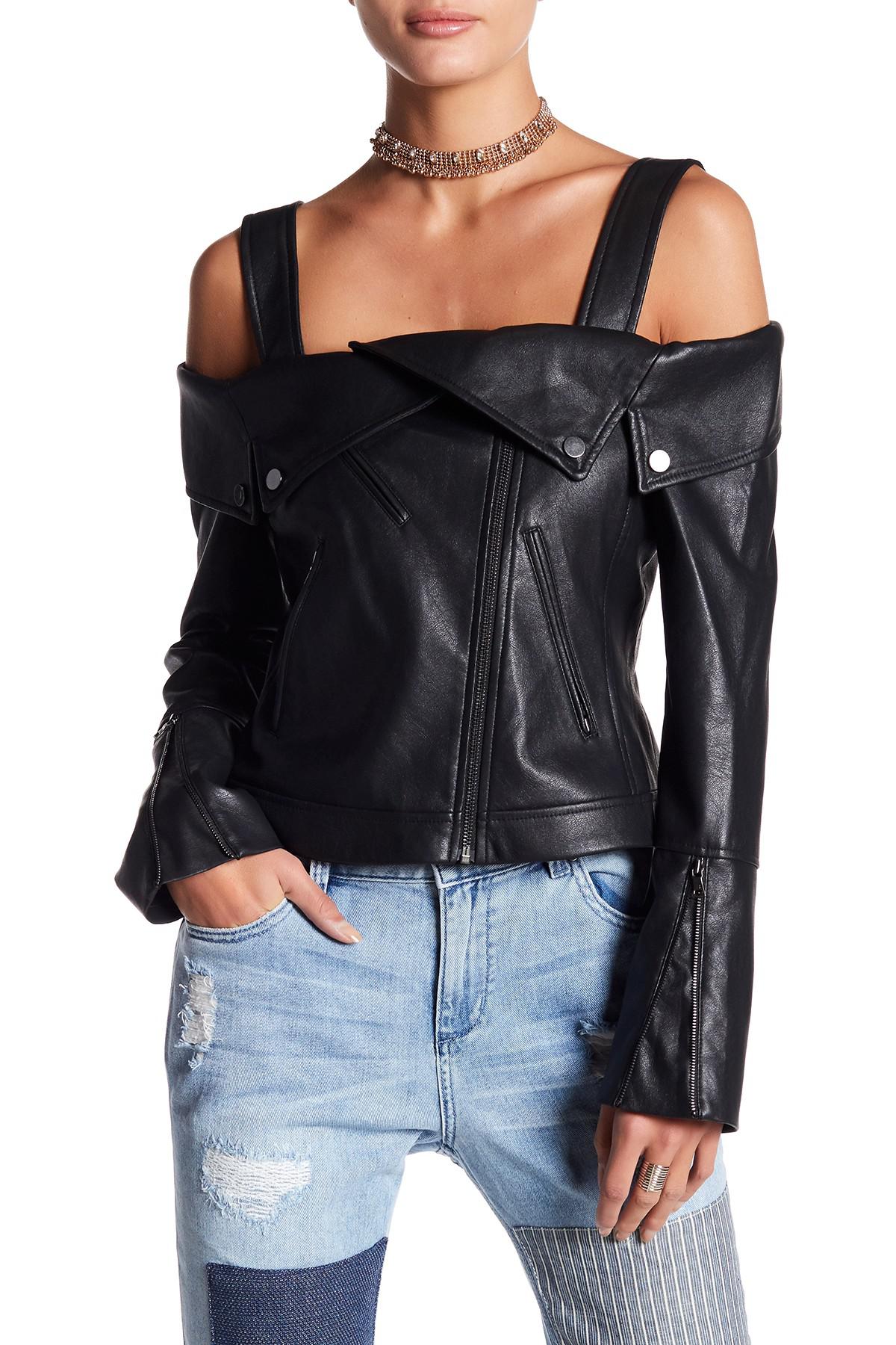 Leather off the shoulder top Clearance