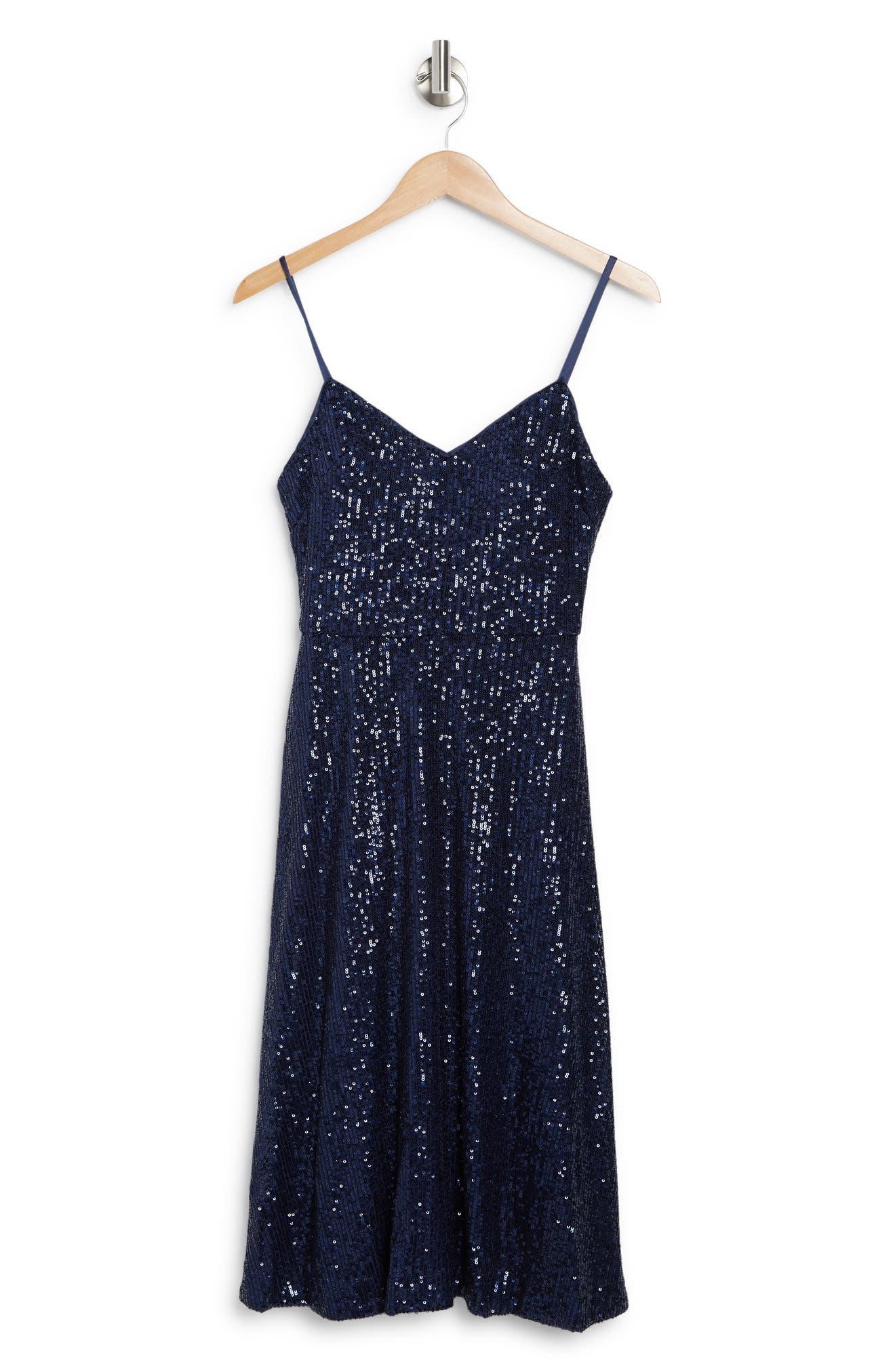 Laundry by Shelli Segal Sequin Swing Midi Dress In Navy At Nordstrom