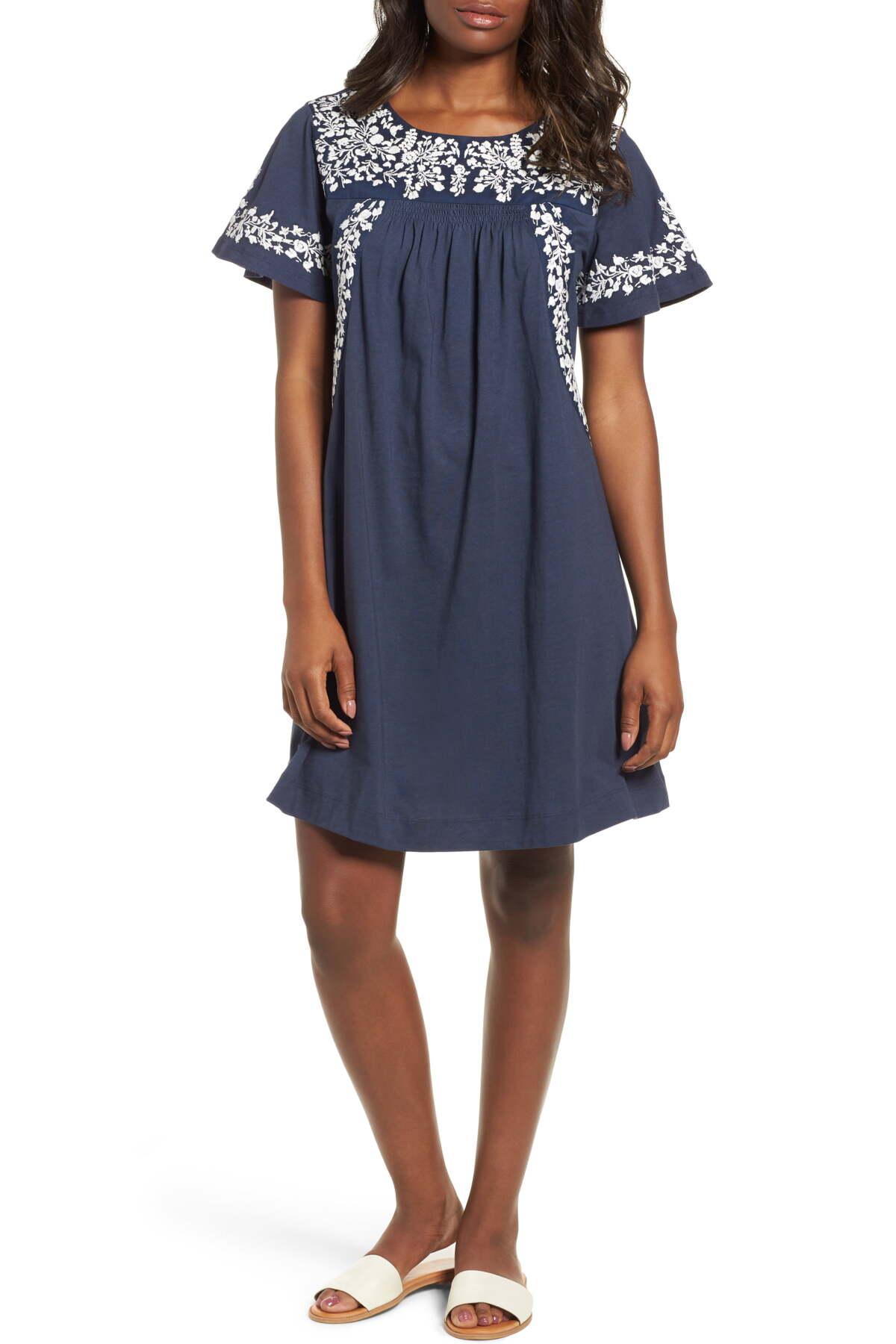 caslon embroidered cotton shift dress