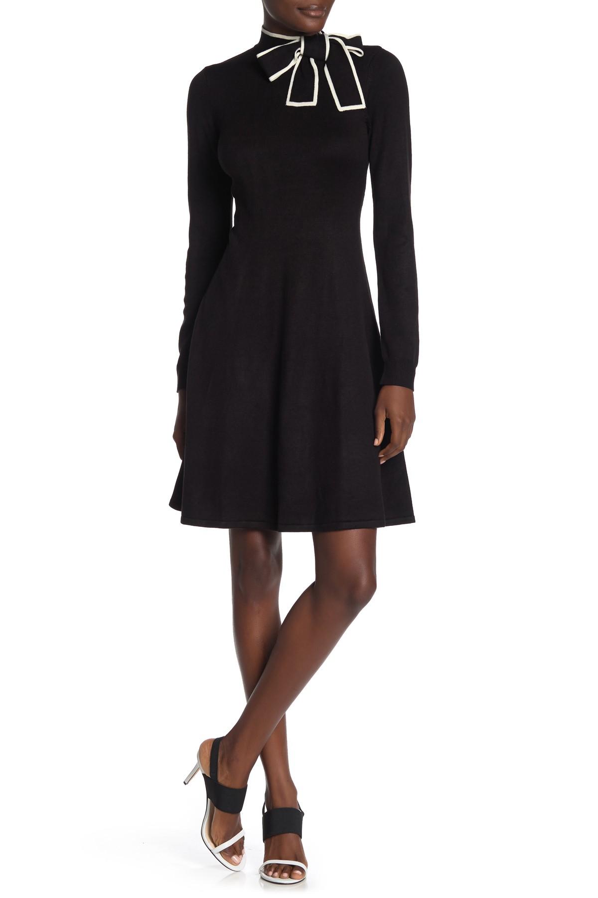 black dress with bow tie neck