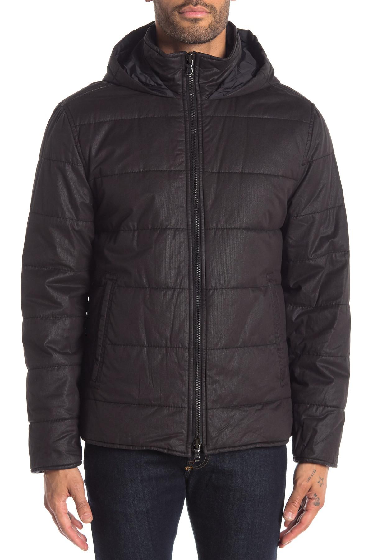 John Varvatos Synthetic Quilted Puffer Hooded Jacket in Black for Men ...