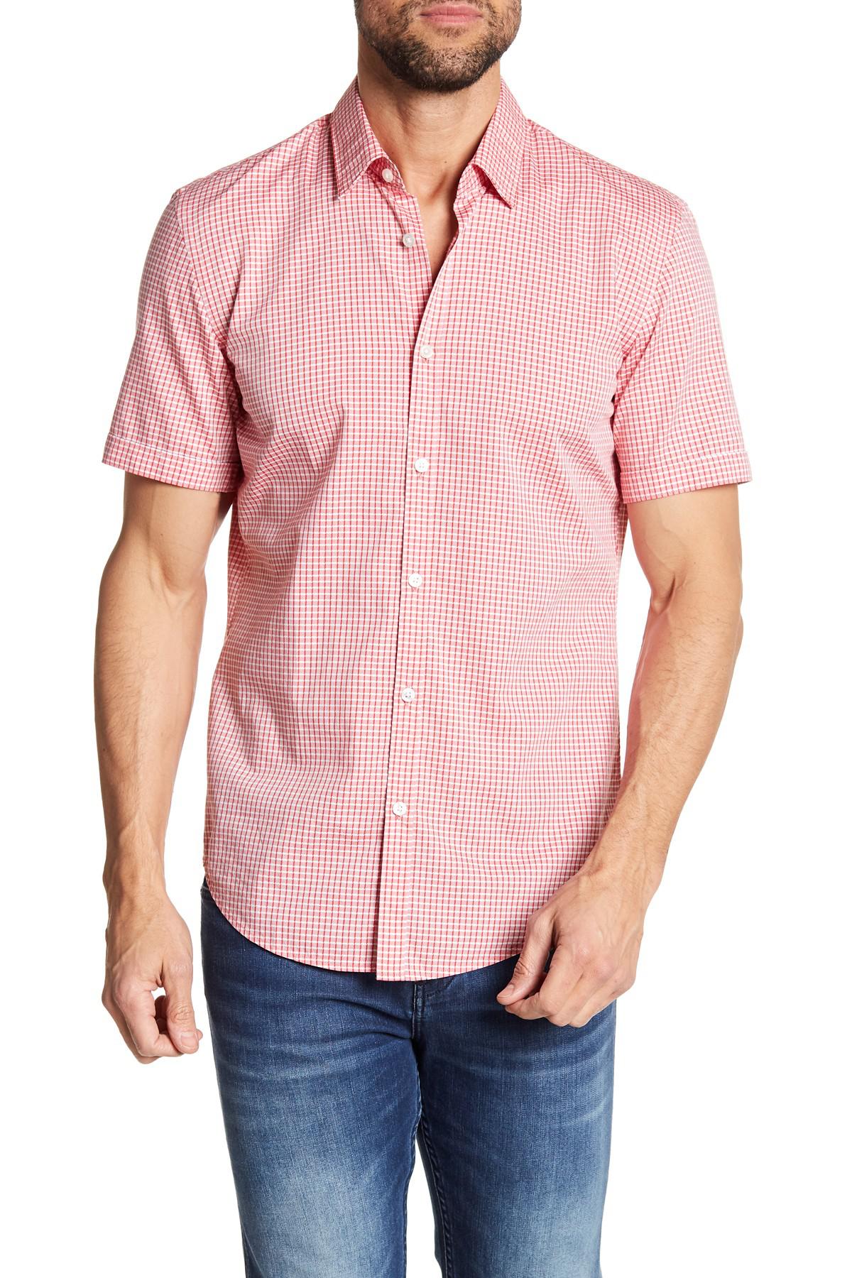 BOSS Cotton Ronn Short Sleeve Slim Fit Shirt in Pink for Men - Lyst