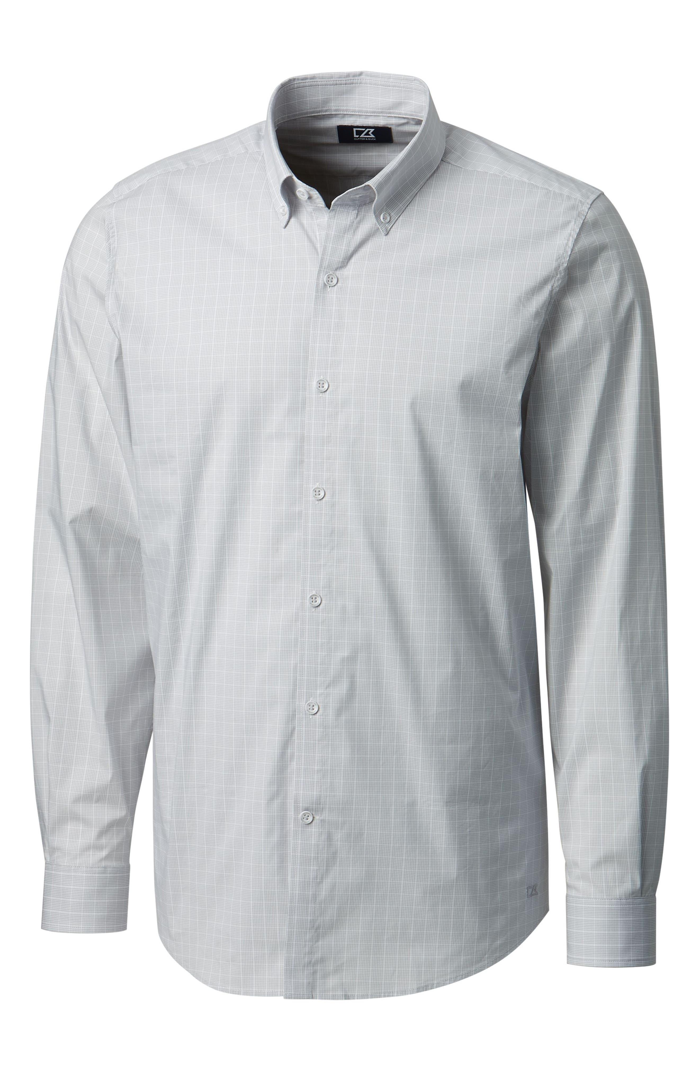 Cutter & Buck Soar Windowpane Long Sleeve Buttondown Shirt in Gray for