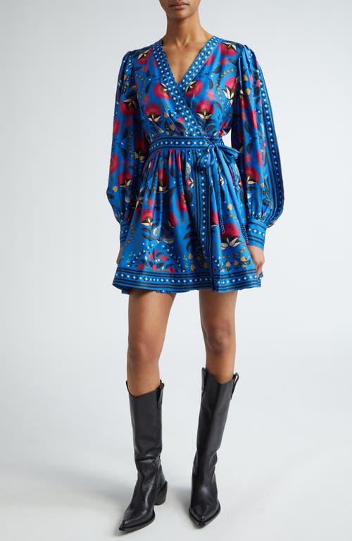 FARM Rio Palms Paradise Long Sleeve Wrap Minidress in Blue | Lyst