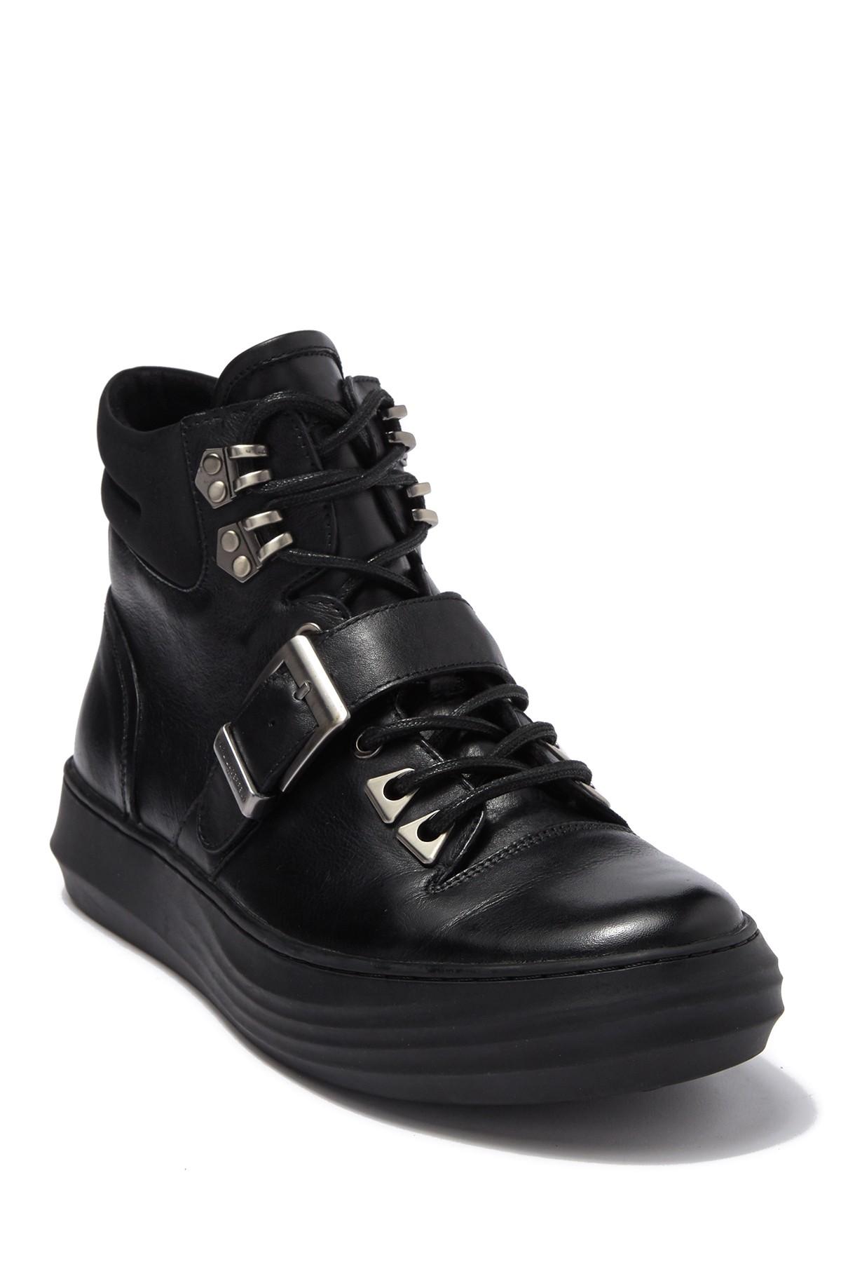 Karl Lagerfeld High Top Leather Sneaker With Buckle Strap in Black for