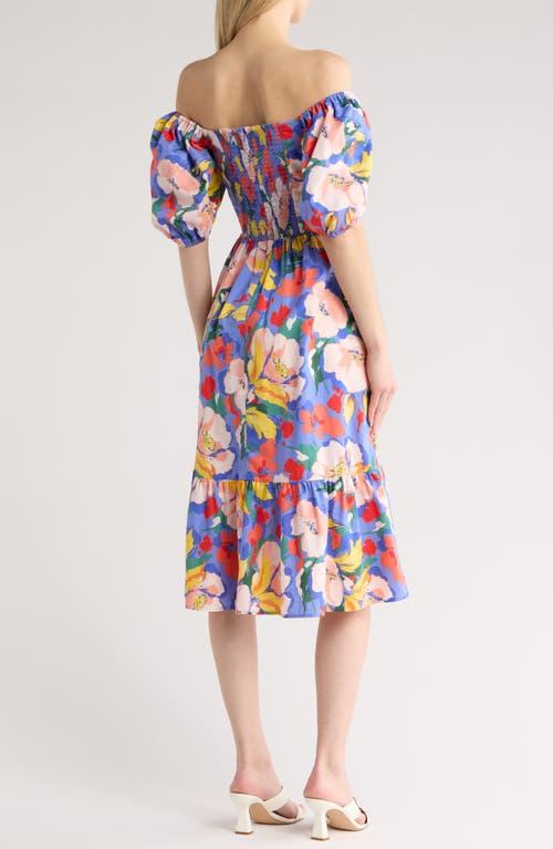 Vince Camuto Floral Print Cotton Puff Sleeve Dress in Blue Lyst