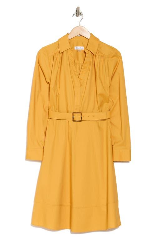 Calvin Klein Belted Long Sleeve Dress in Yellow | Lyst