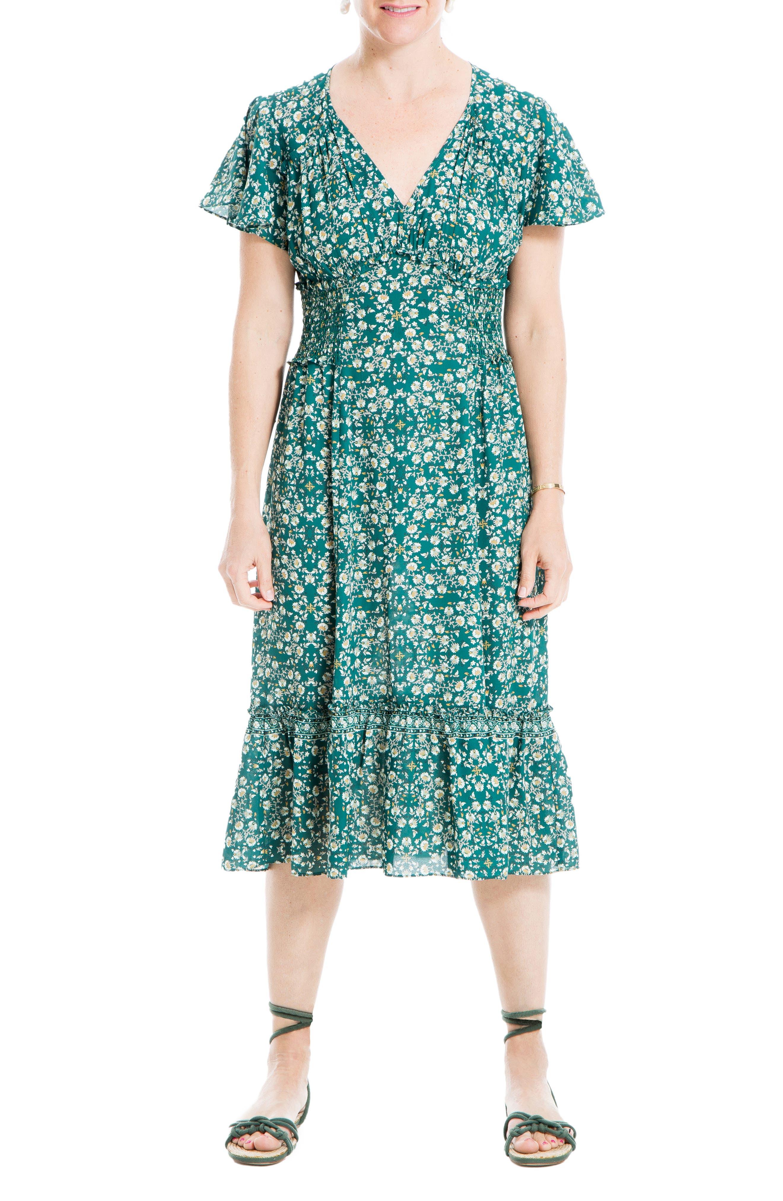 Max Studio Flutter Sleeve Ruffle Midi 