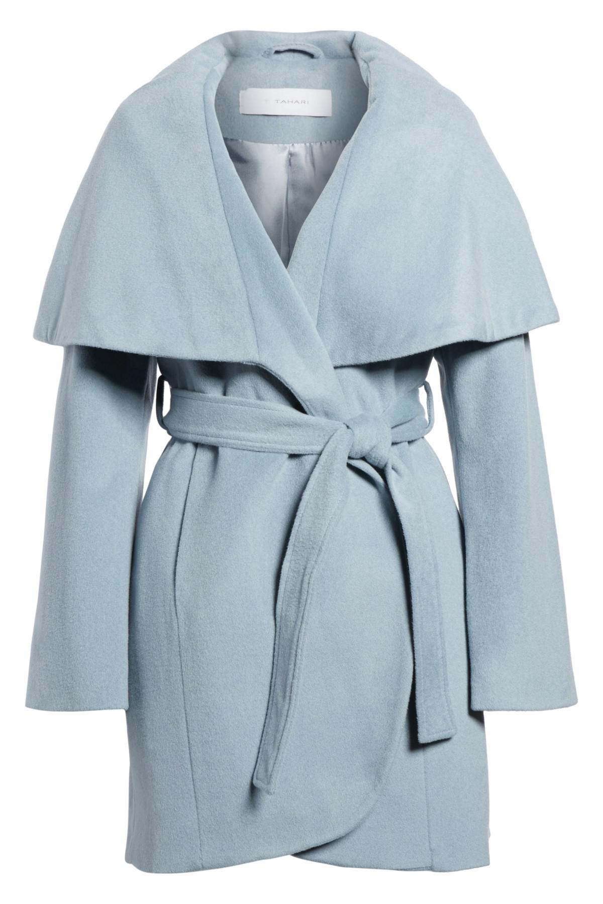 Tahari WoolBlend Belted Wrap Coat in Pale Blue (Blue) Lyst