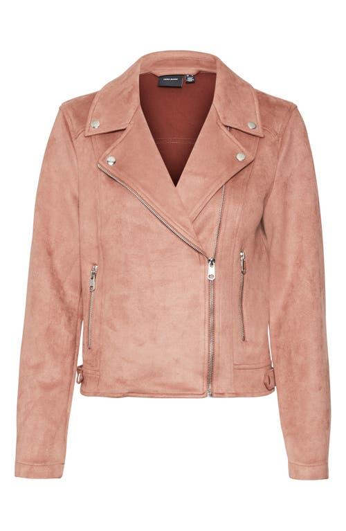 Vero Moda Jose Faux Suede Crop Moto Jacket in Pink | Lyst