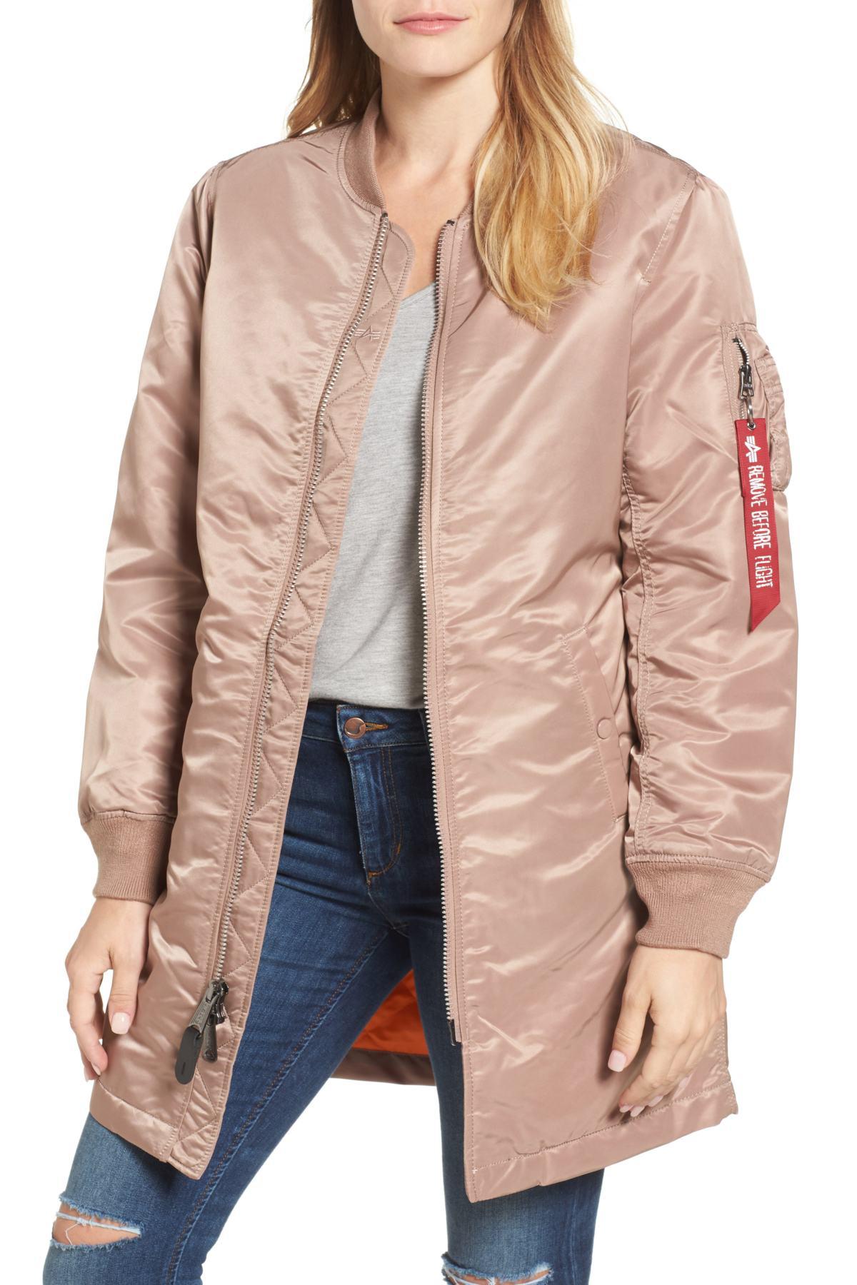 Alpha Industries Synthetic Ma 1 Long W Flight Jacket In Mauve Purple Lyst