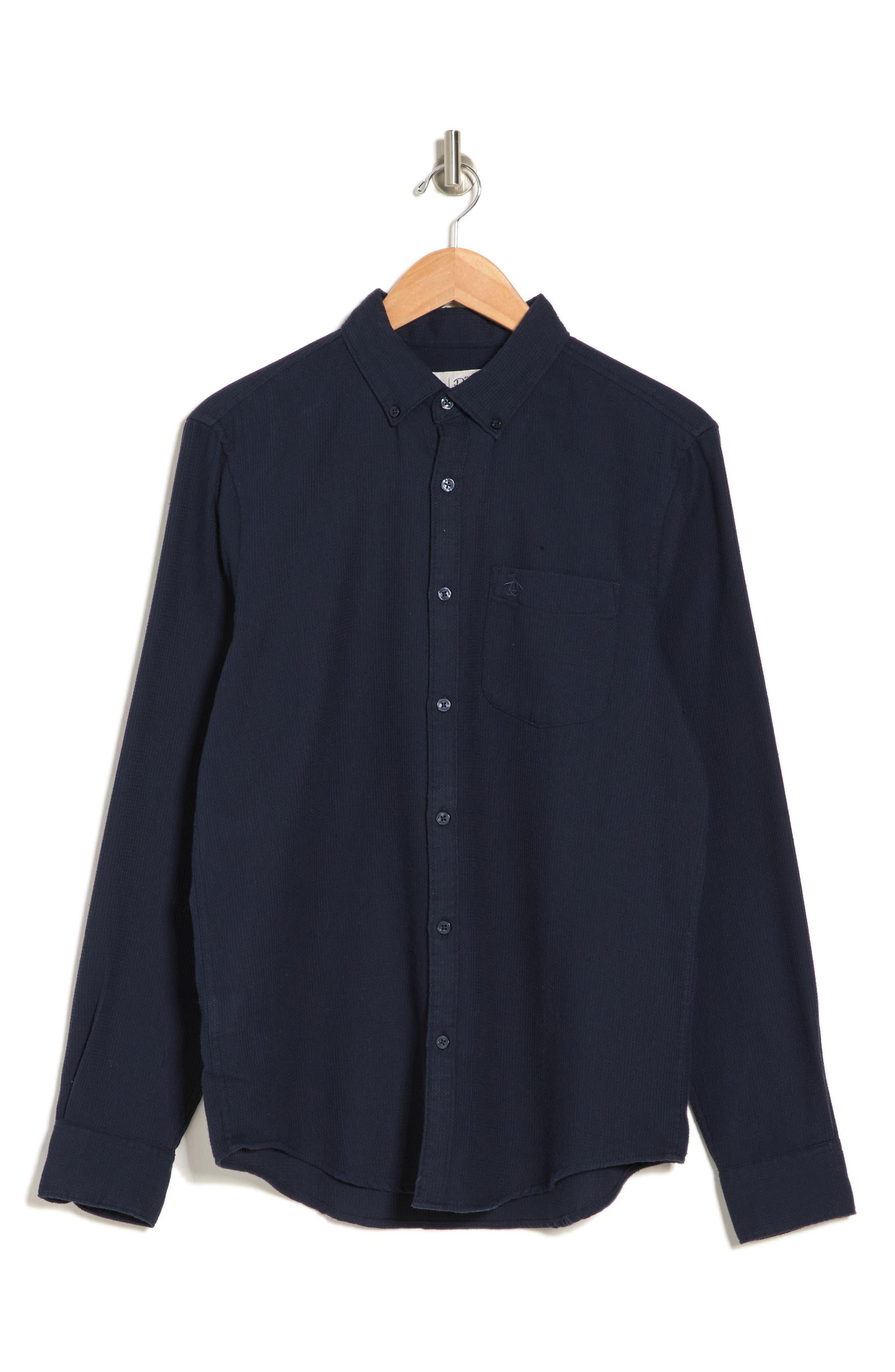 Original Penguin Men's Waffle Weave Shirt in Faded Denim Blue, Size 2XL, Cotton/Polyester