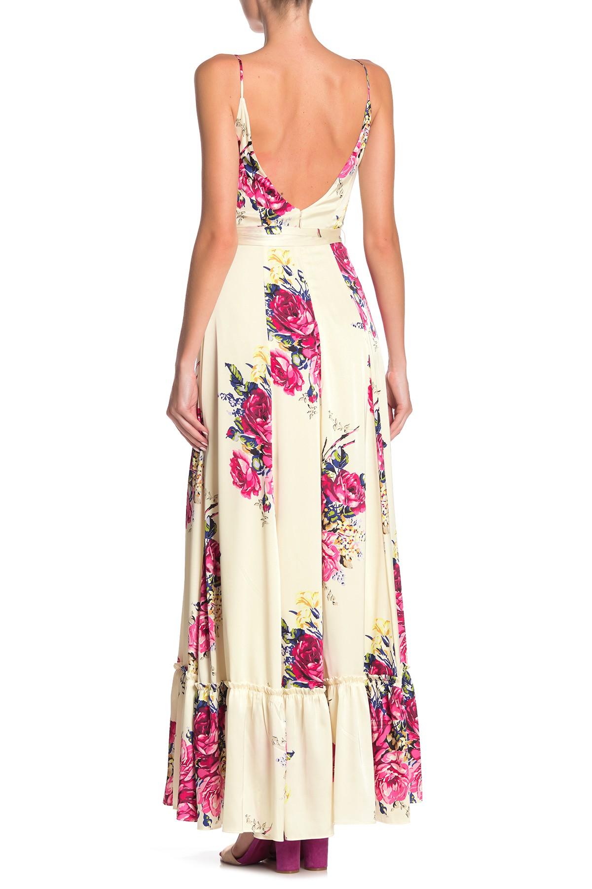 Betsey Johnson Floral Satin Maxi Dress in Pink - Lyst