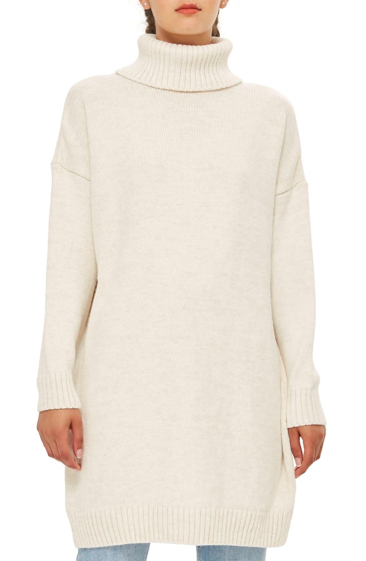 TOPSHOP Turtleneck Sweater Dress in Oatmeal (Natural) | Lyst