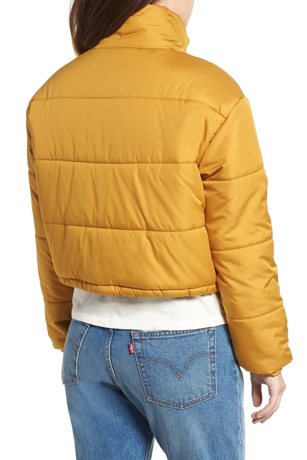 yellow crop puffer jacket