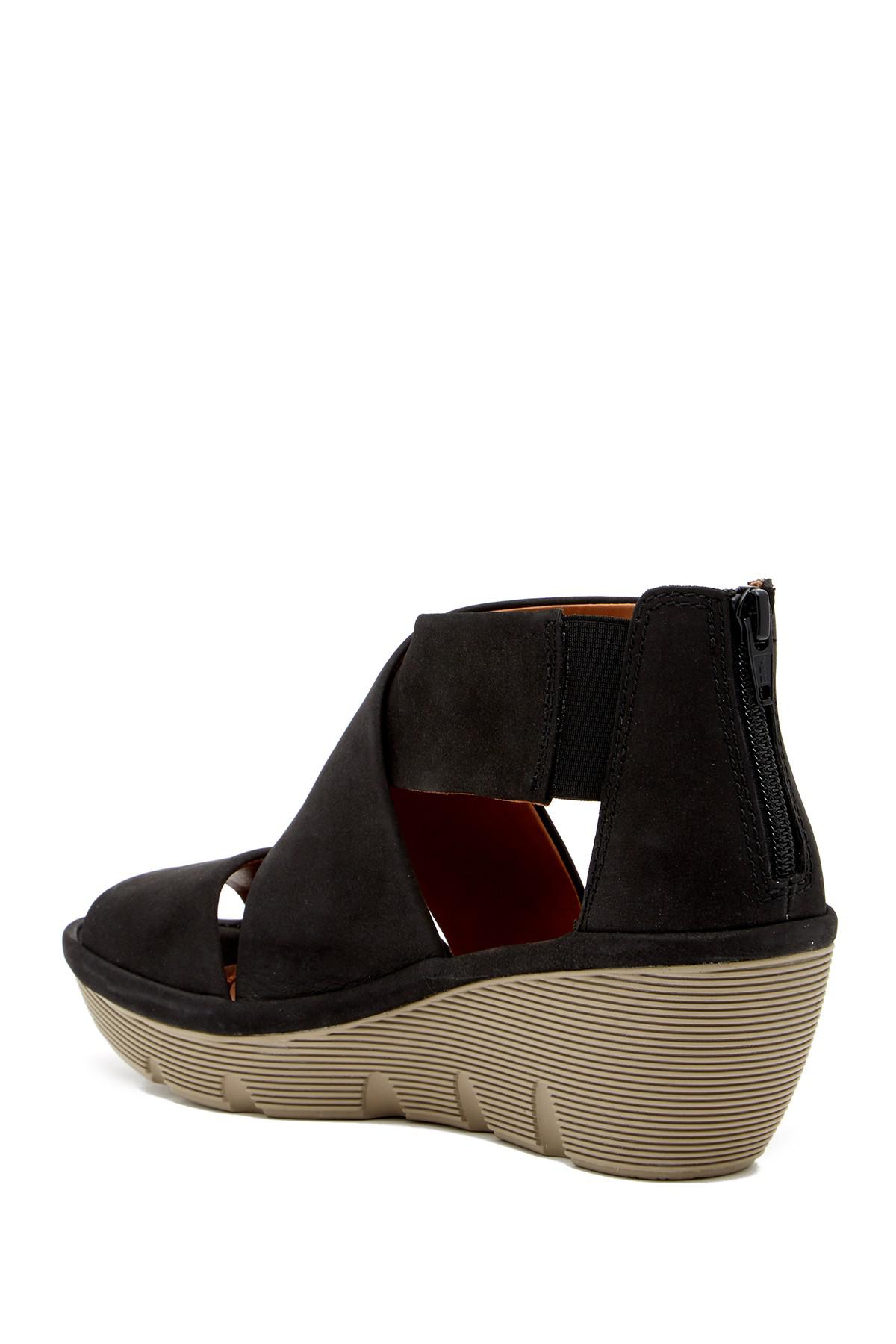 Clarks Rubber Clarene Glamour Nubuck Wedge Sandal Wide Width