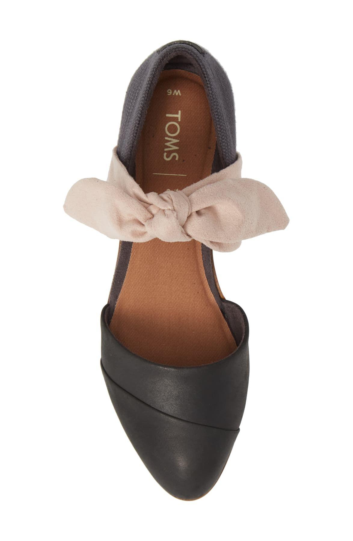 toms black leather rose bow