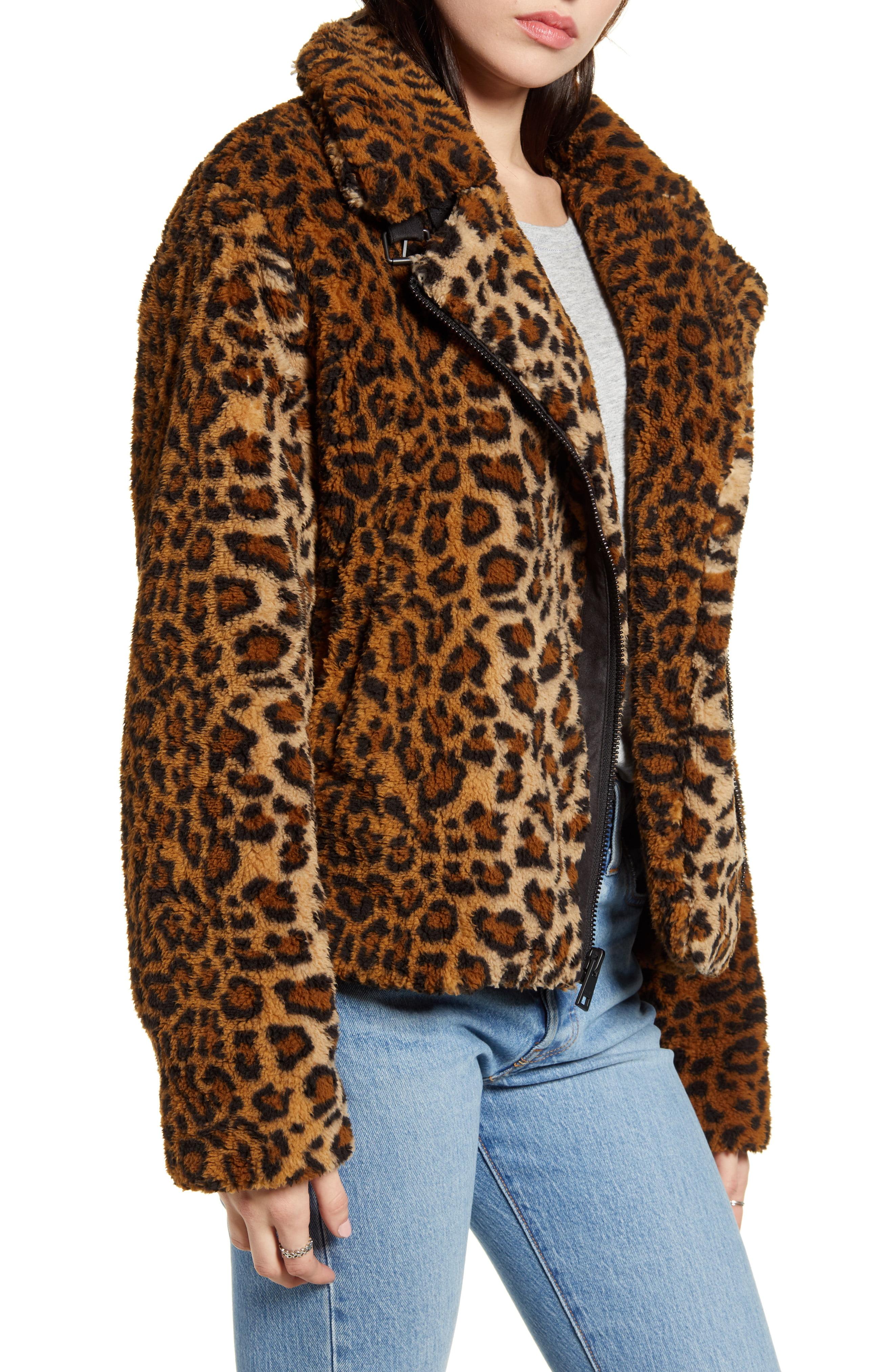 Levi's Synthetic Leopard Print Faux Shearling Moto Jacket - Lyst