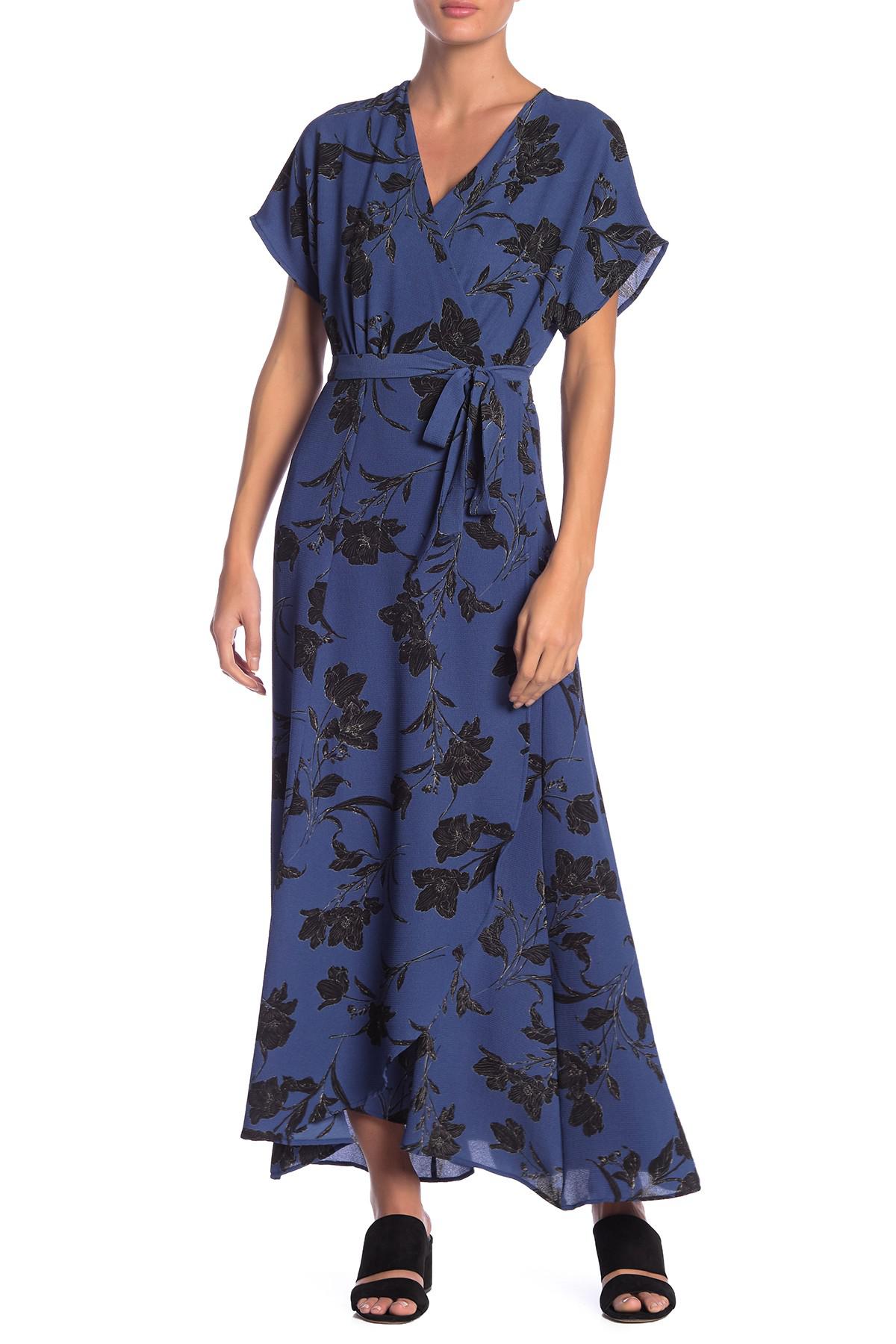 bobeau printed wrap maxi dress