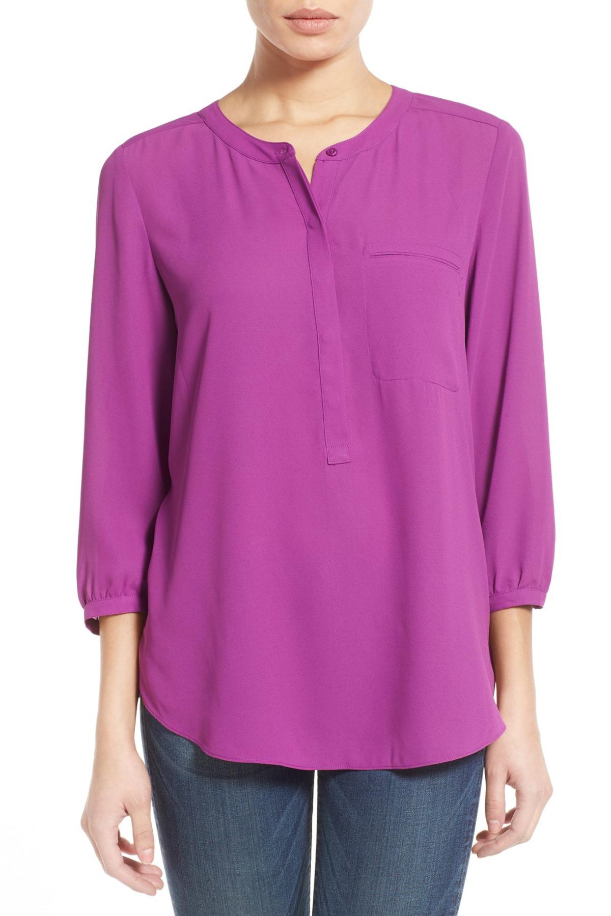 Lyst Nydj Henley Blouse in Purple