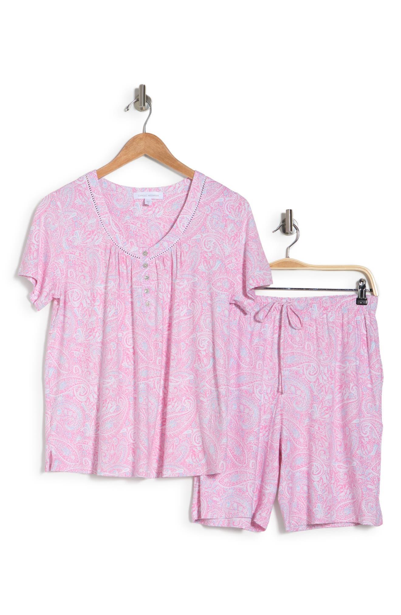 Carole Hochman Paisley Short Sleeve Top Shorts Pajamas in Pink