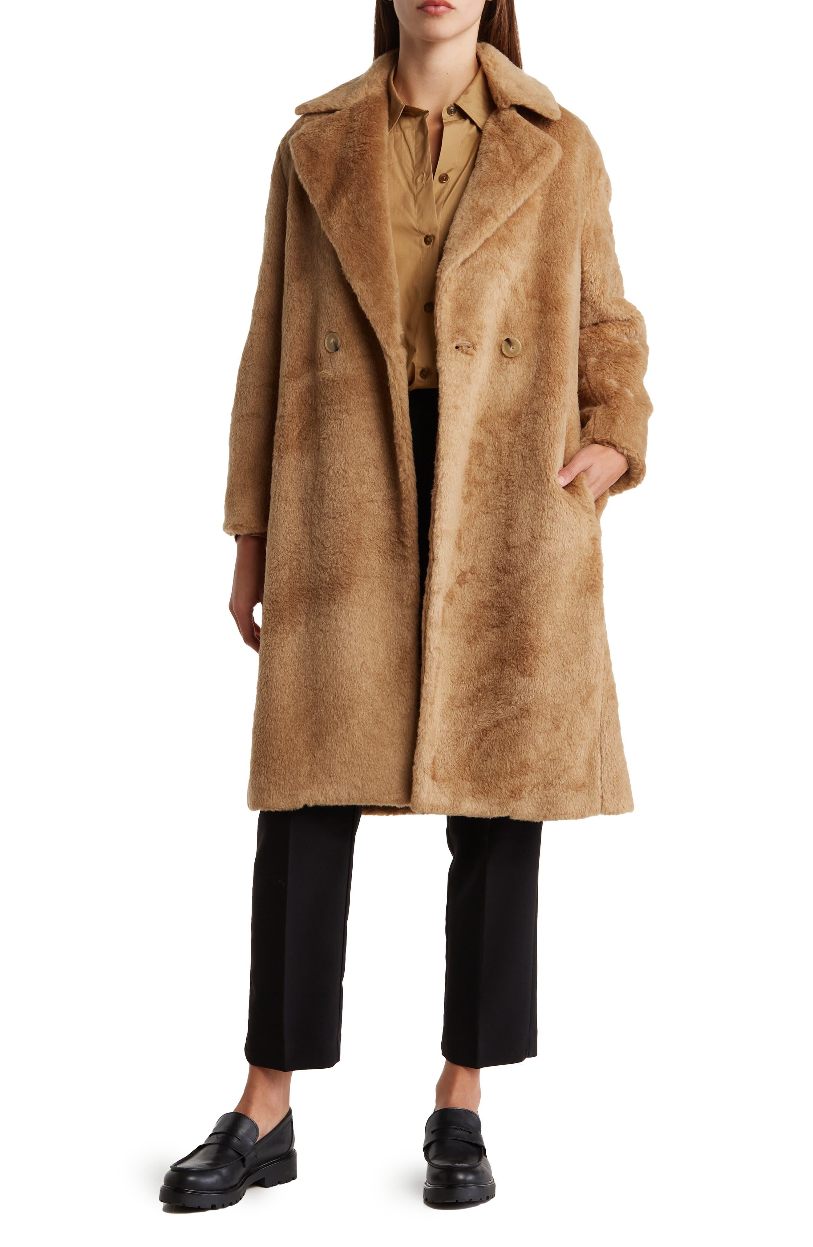 Vince Wool Blend Faux Fur Coat in Natural Lyst