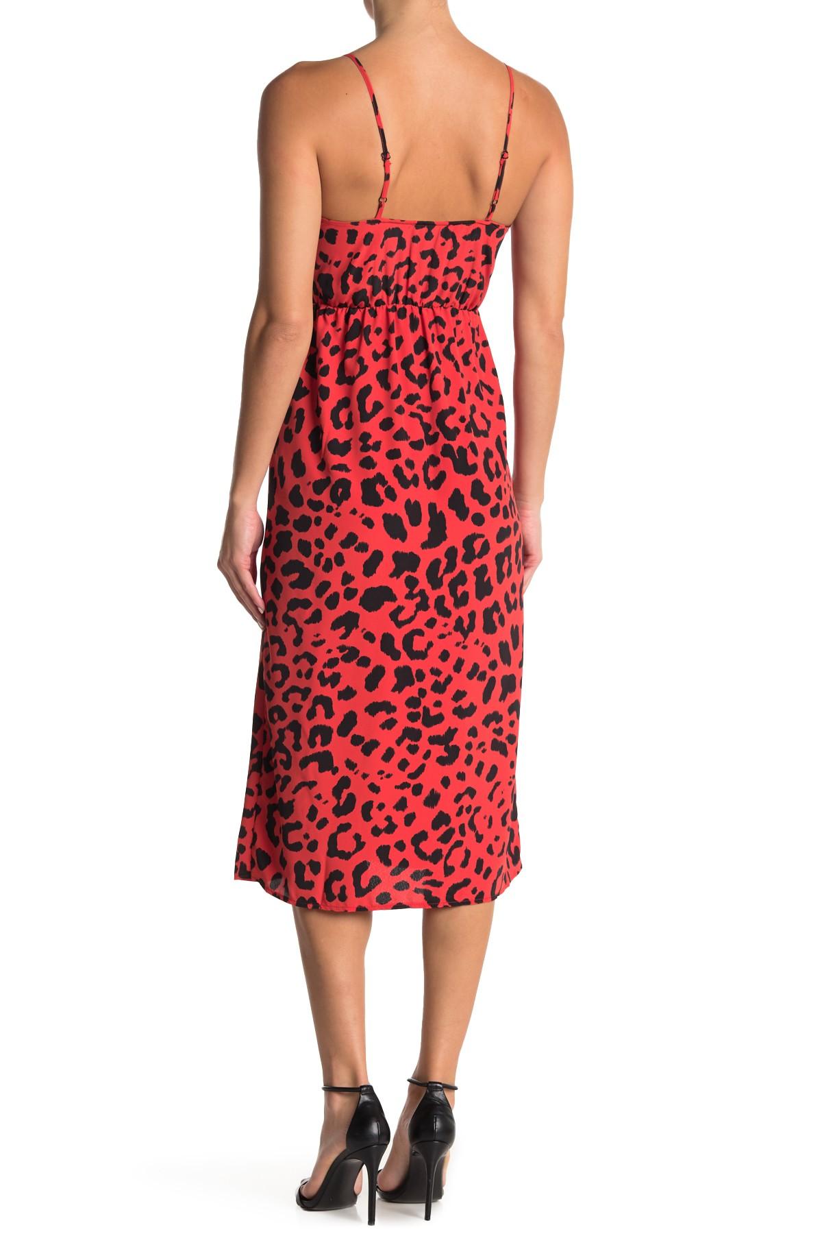 Synthetic Molly Front Cutout Ruched Leopard Midi