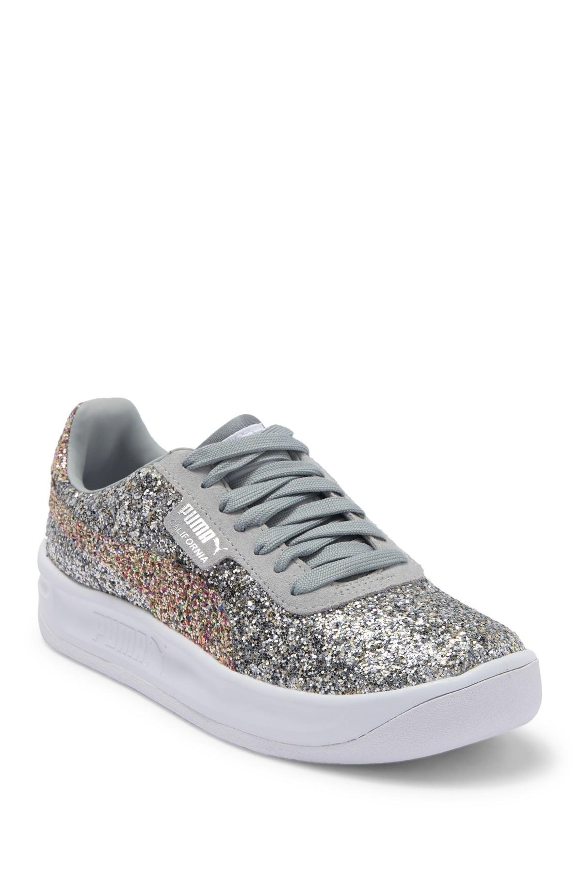 PUMA Leather California Glitz Glitter Sneaker in Grey (Metallic) - Lyst