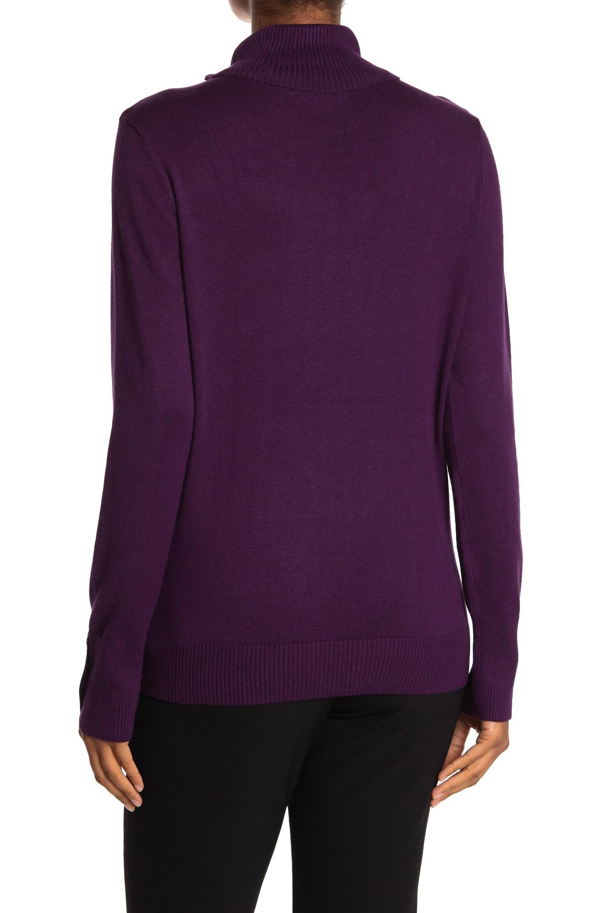 Joseph A Synthetic Turtleneck Button Sleeve Pullover Sweater in Purple