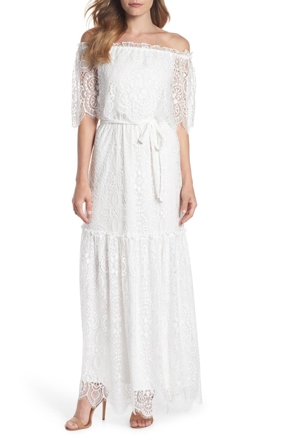 Charles Henry Off The Shoulder Popover Maxi Dress in White