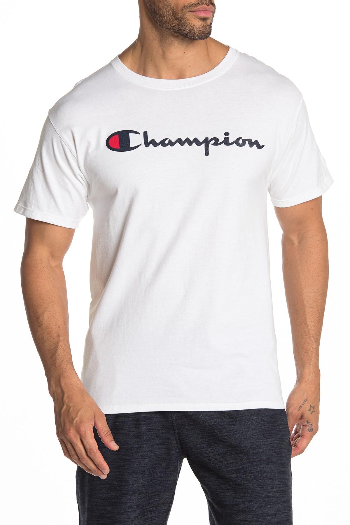 Champion Logo Print Crew Neck Tee in White for Men - Lyst