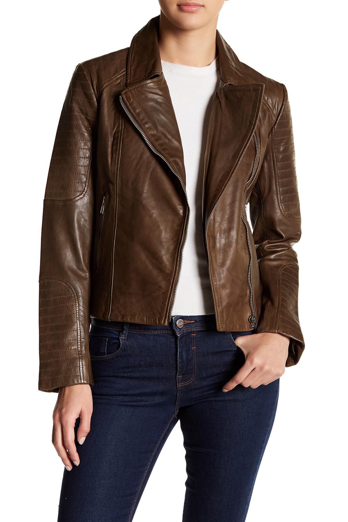BB Dakota Leather Side Zip Moto Jacket in Army Green (Brown) - Lyst