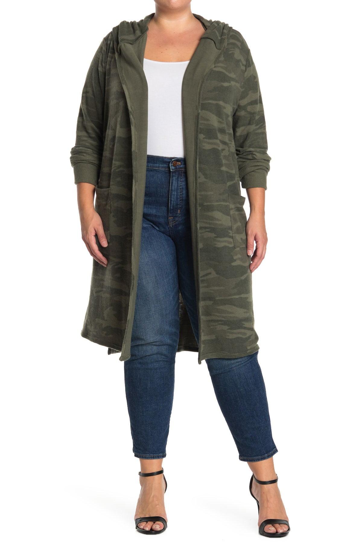 Sweet Romeo Synthetic Long Hooded Duster Cardigan in Washed Camo (Green) -  Lyst