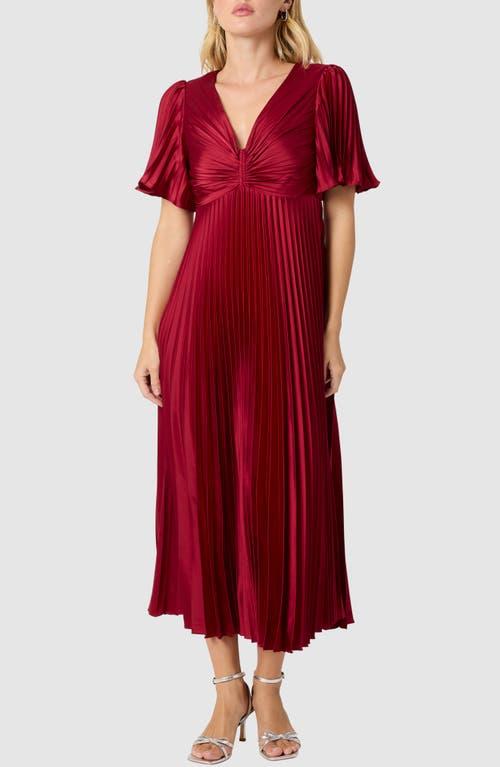 lush short sleeve pleated satin midi dress Lush Short Sleeve Pleated Satin Midi Dress in Red