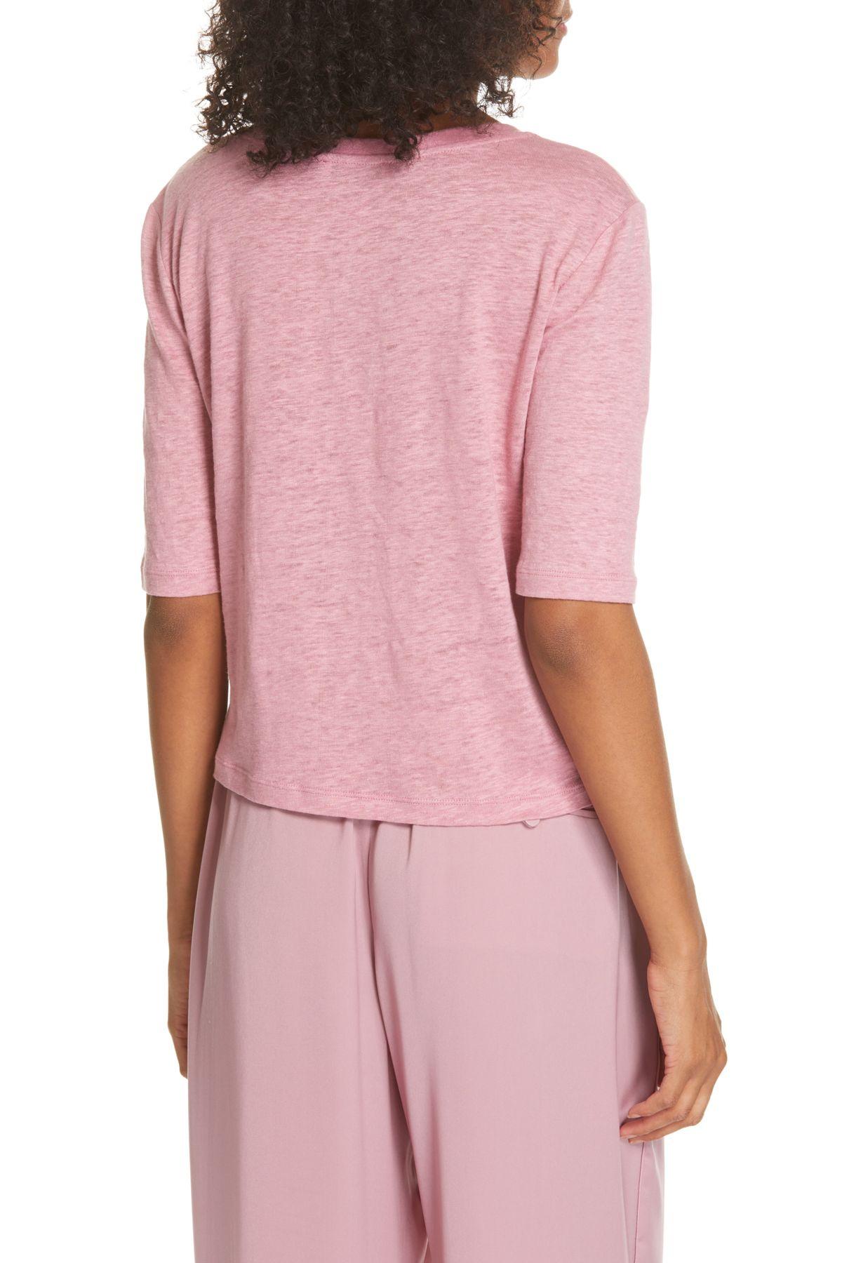 Vince Elbow Sleeve Crewneck Linen Top in Pink Lyst