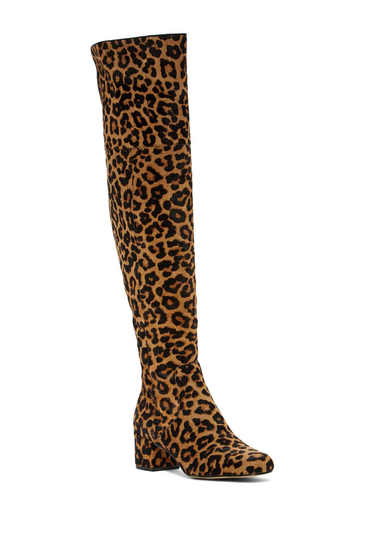 Sam Edelman Leather Elina Leopard Print Over The Knee Boot In Brown Lyst