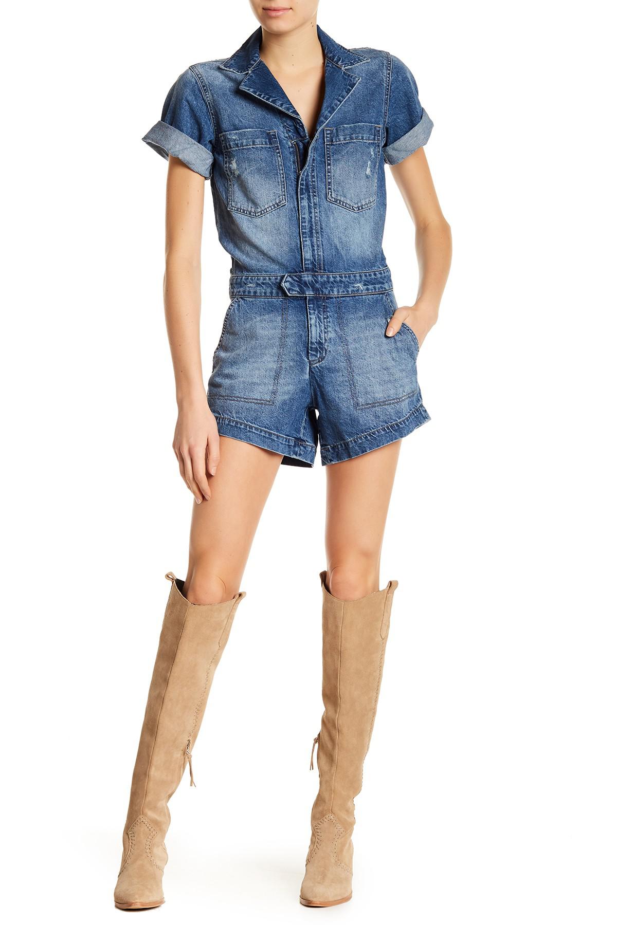 distressed denim romper