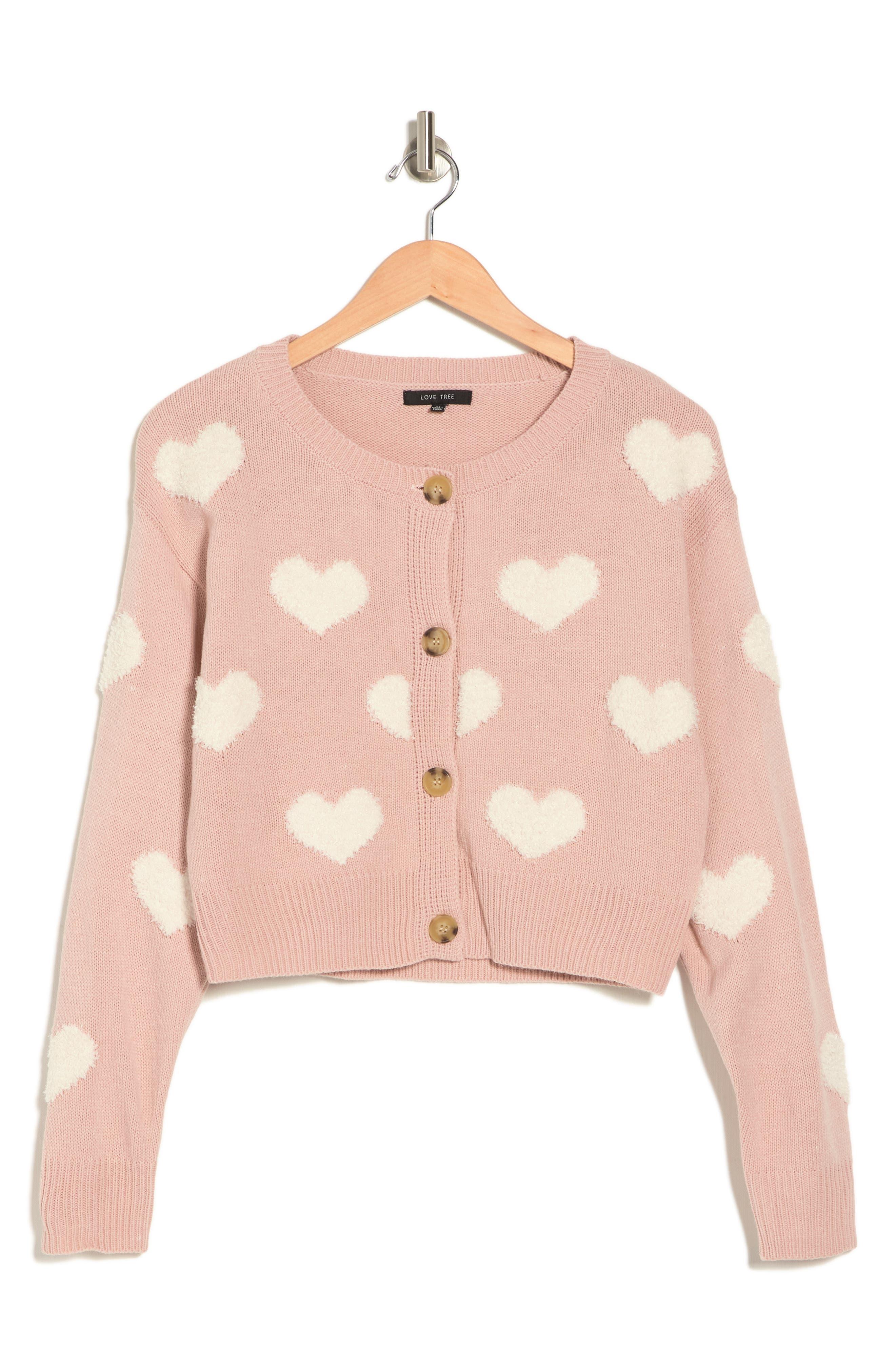 Love Tree Heart Print Knit Cardigan In 