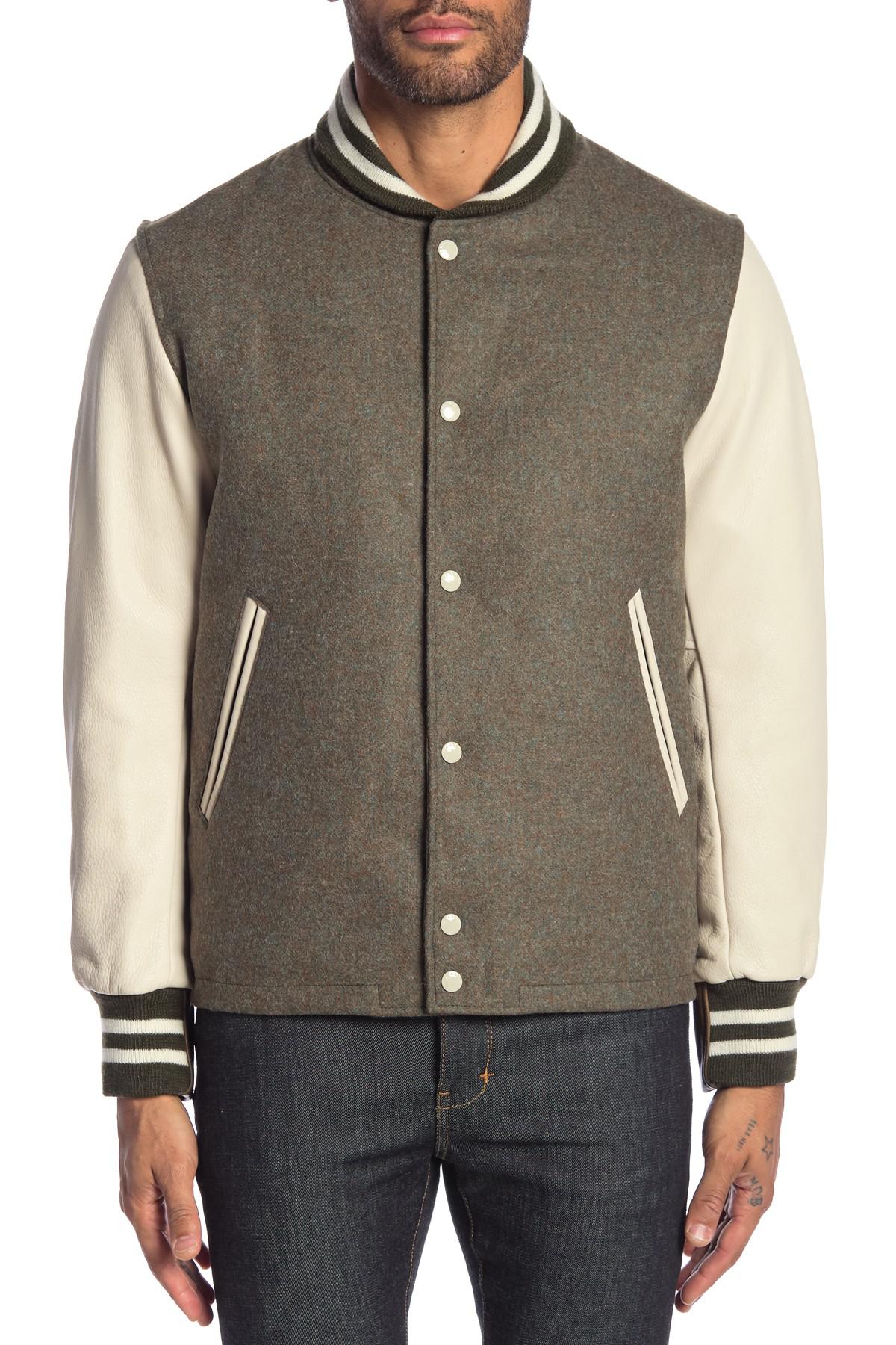 Rag & Bone Leather Panel Wool Varsity Jacket for Men - Lyst