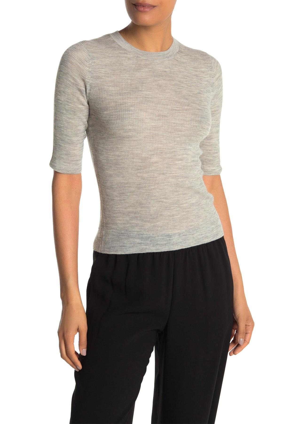 Vince Ribbed Elbow Length Sleeve Wool Tshirt in h Grey (Gray) Lyst