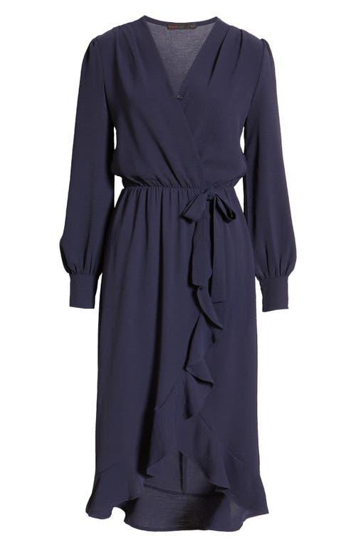 fraiche by j long sleeve faux wrap dress Fraiche By J Ruffle Long Sleeve Faux Wrap Dress in Blue