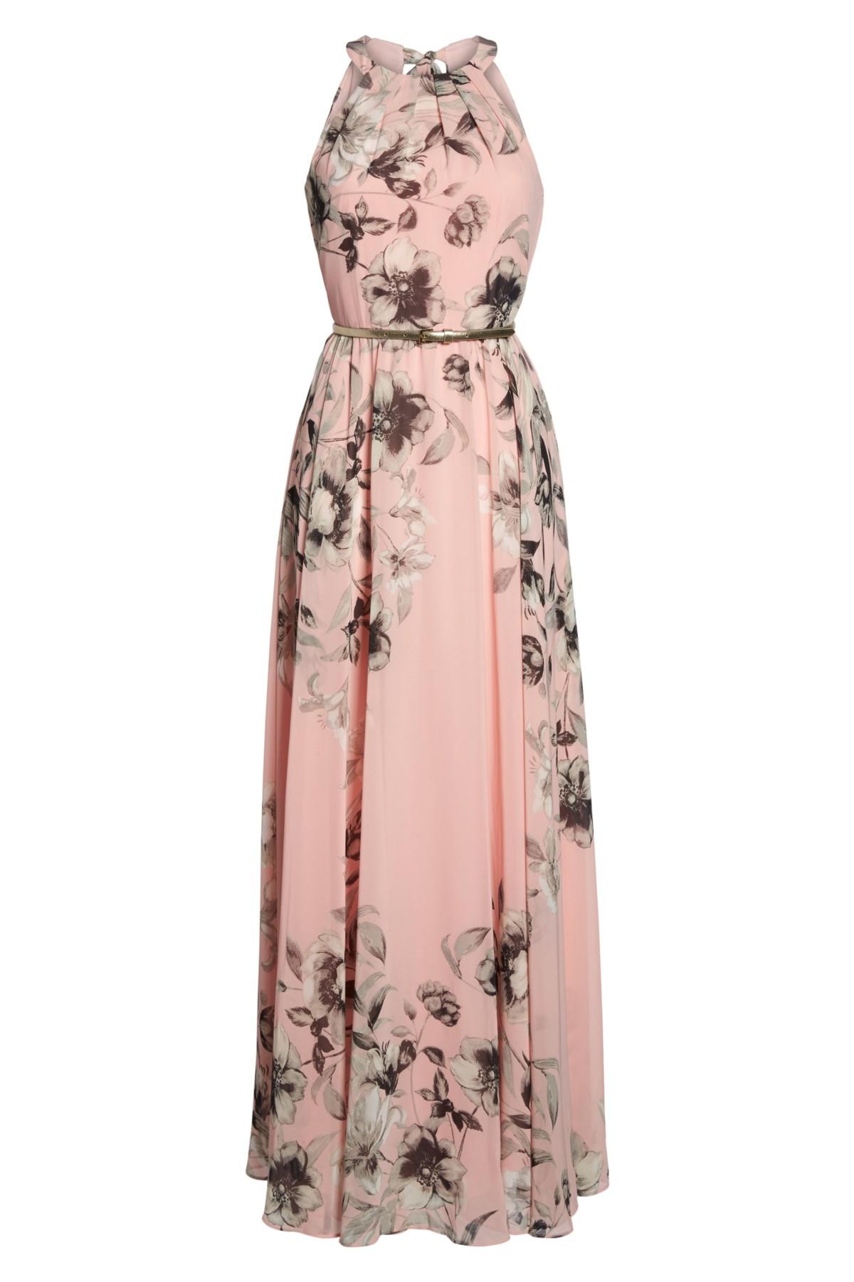 Eliza J Floral-Print Chiffon Maxi Dress in Pink - Lyst