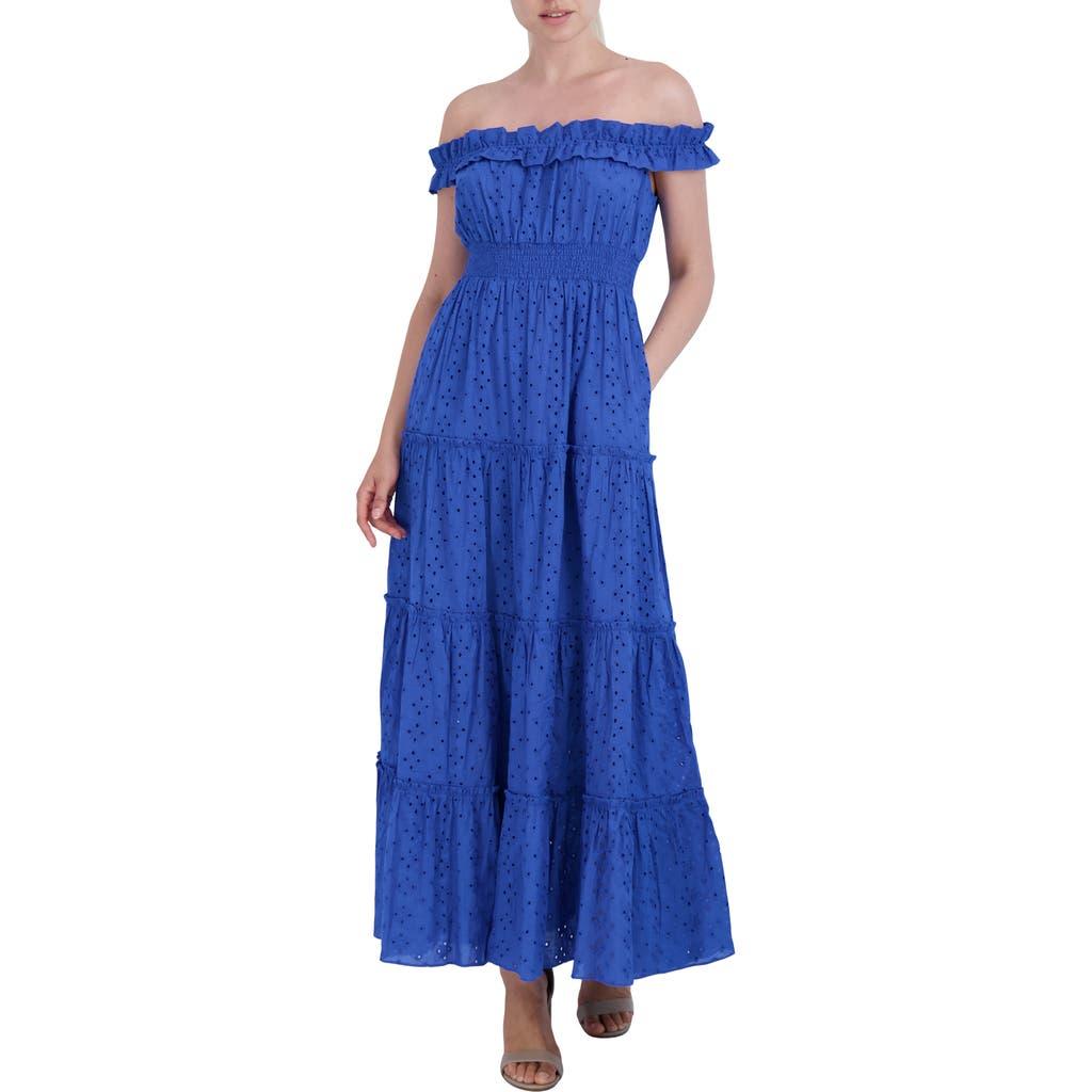 Laundry by Shelli Segal Off Shoulder Eyelet Dress in Blue Lyst