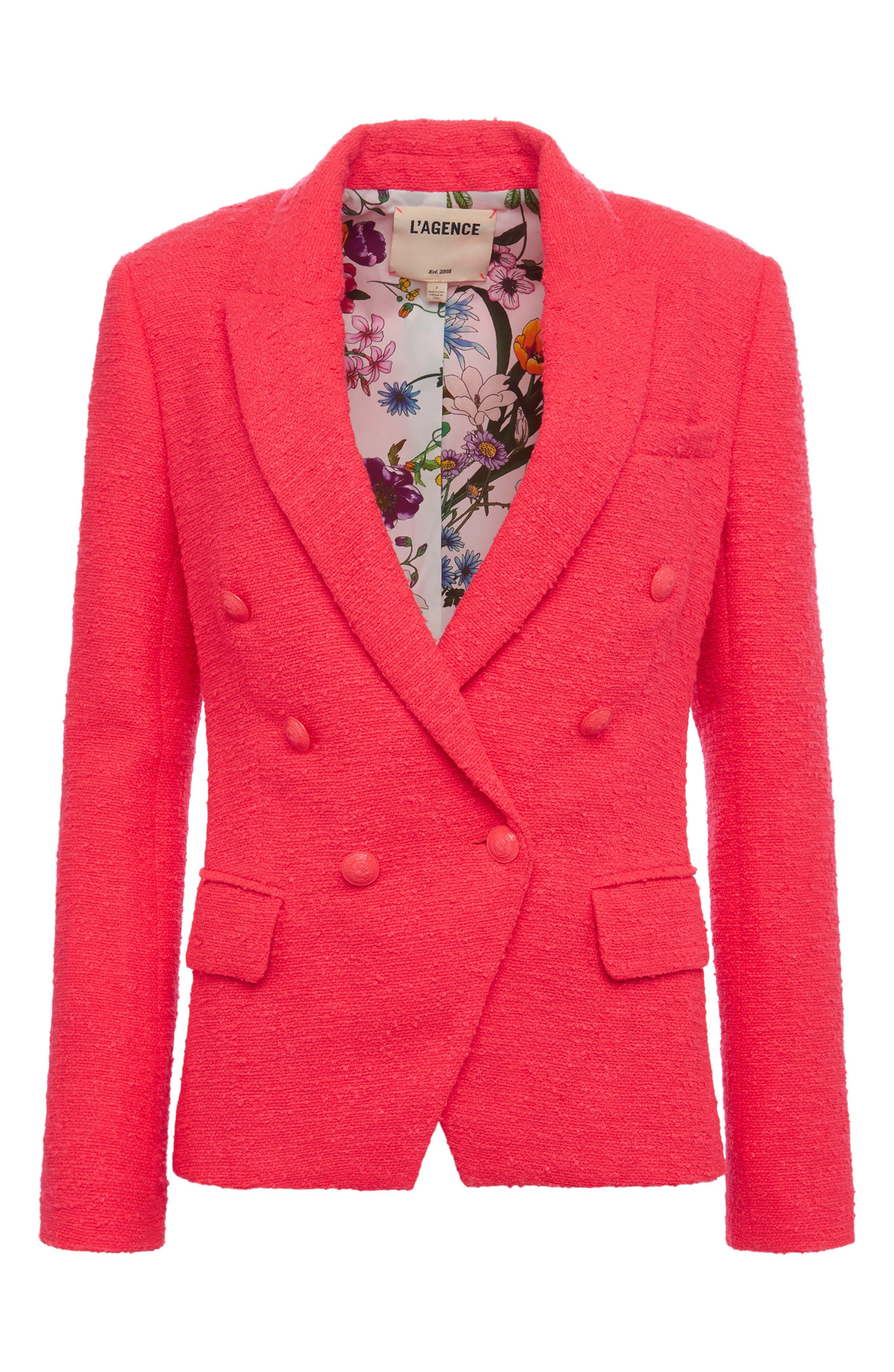 L'Agence Kenzie Double Breasted Tweed Blazer In Diva Pink At Nordstrom Rack  | Lyst