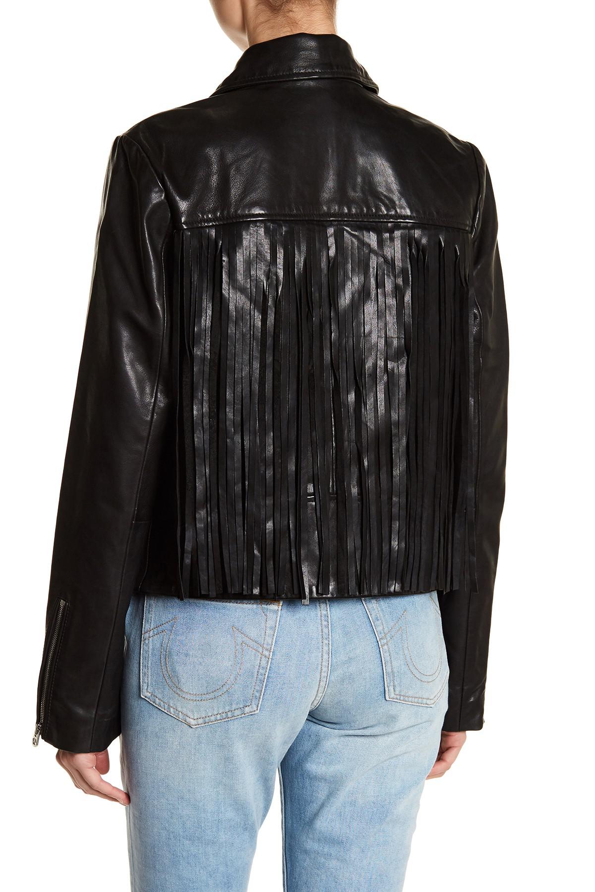 Lyst True Religion Fringe Leather Moto Womens Jacket In Black