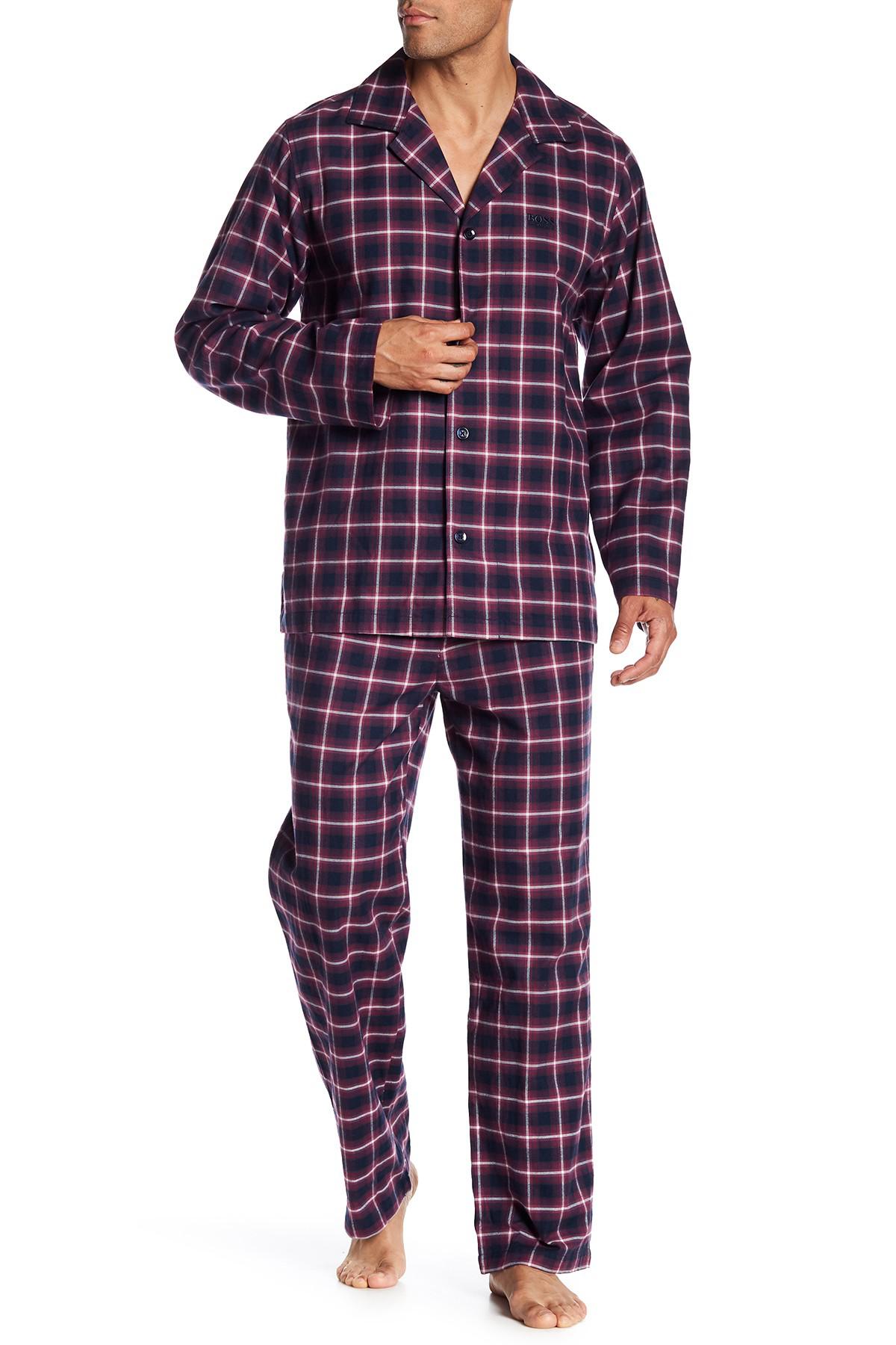 BOSS Cotton Plaid Pajama 2-piece Set in Blue for Men - Lyst