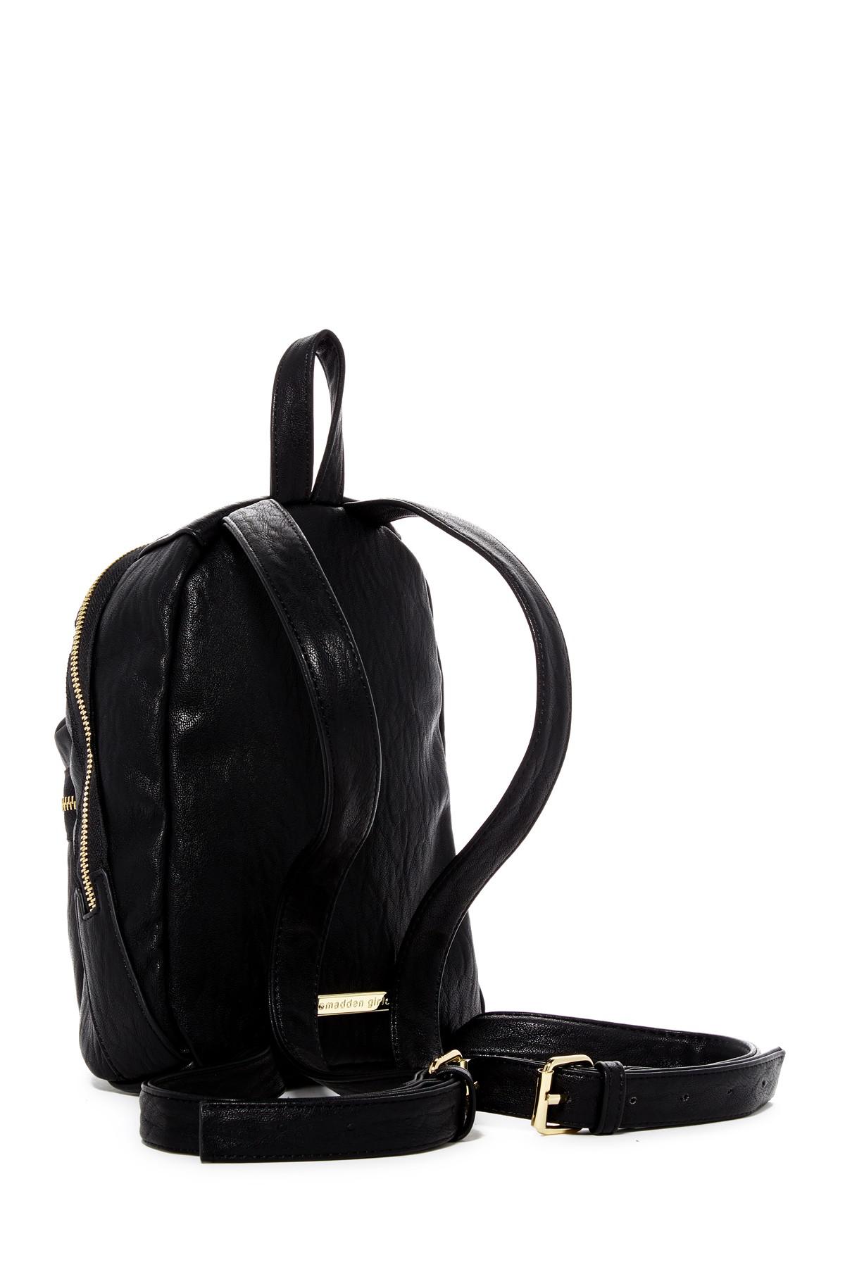 madden girl black leather backpack